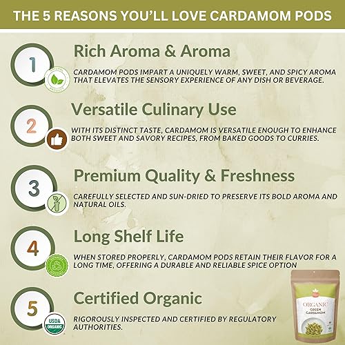Vista 15 de SPICY ORGANIC Cápsulas de cardamomo verde – 3 libras – Semillas enteras de cardamón para un auténtico sabor a especias, vaina de cardamón natural