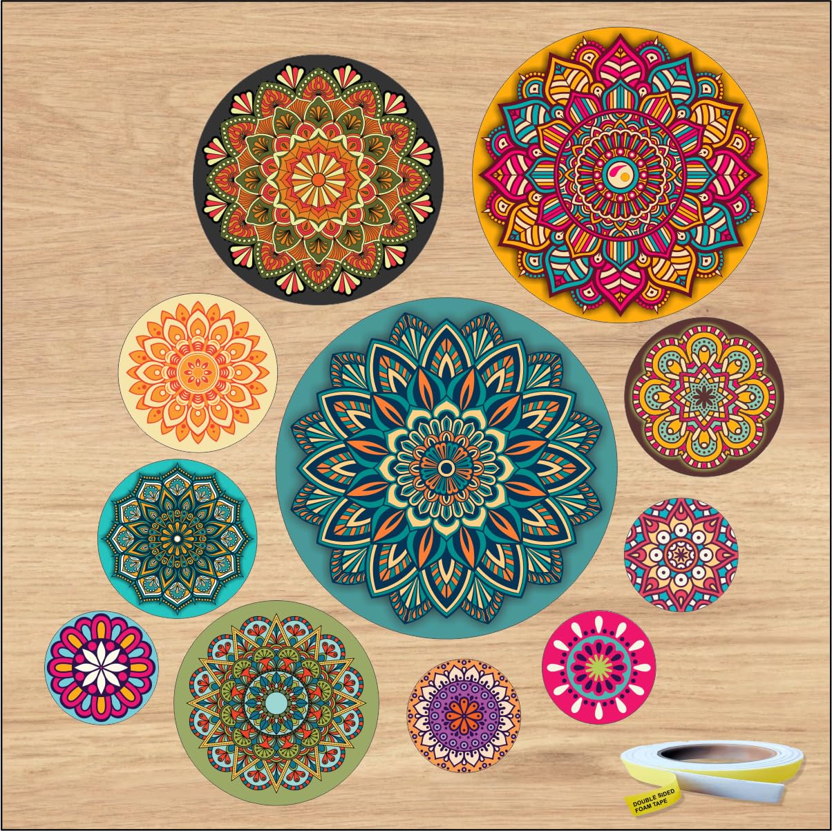 PICRAZEE Designer MDF Wall Decoration Set of 11 Plates for Home - Digital Printed & Laminated Wall Hanging Décor with Foam Tape | Mandala Theme (Mandala)-image-43