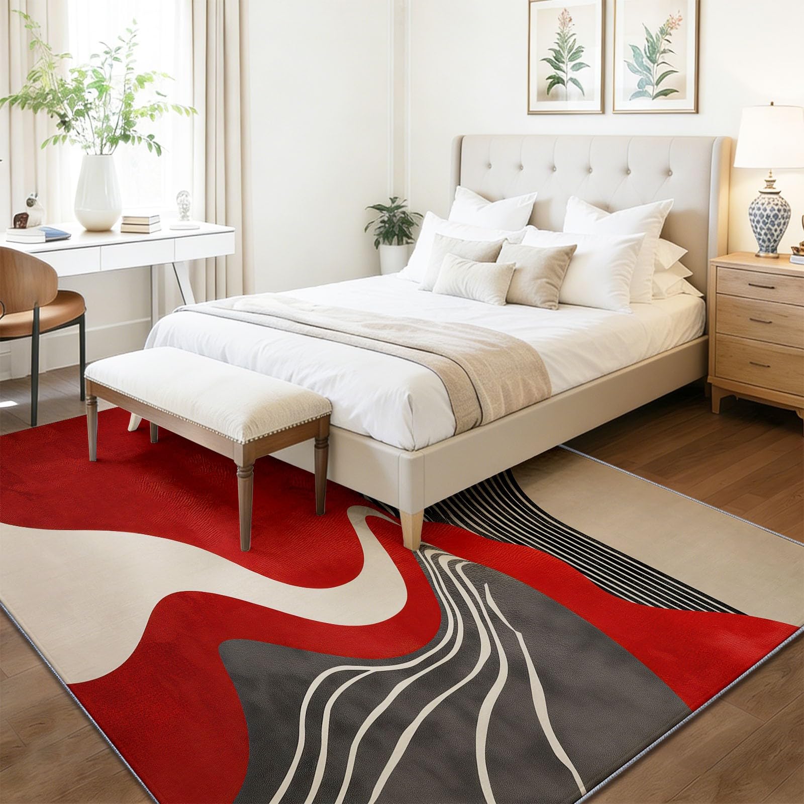 Tapis de Moderne Abstrait Rouge Poils Ras 80 x 150 cm