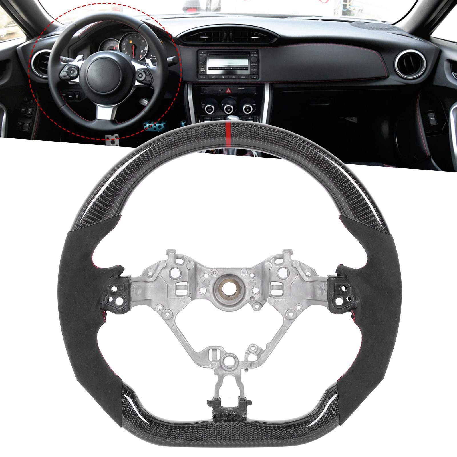 Ausla Zamszowe Uchwyty na kierownicę z Włókna Węglowego Płaska Dolna część Kierownicy Czerwone Szwy 12 O Pierścień Zegarowy dla 2017 2020 Racing Interior Upgrade