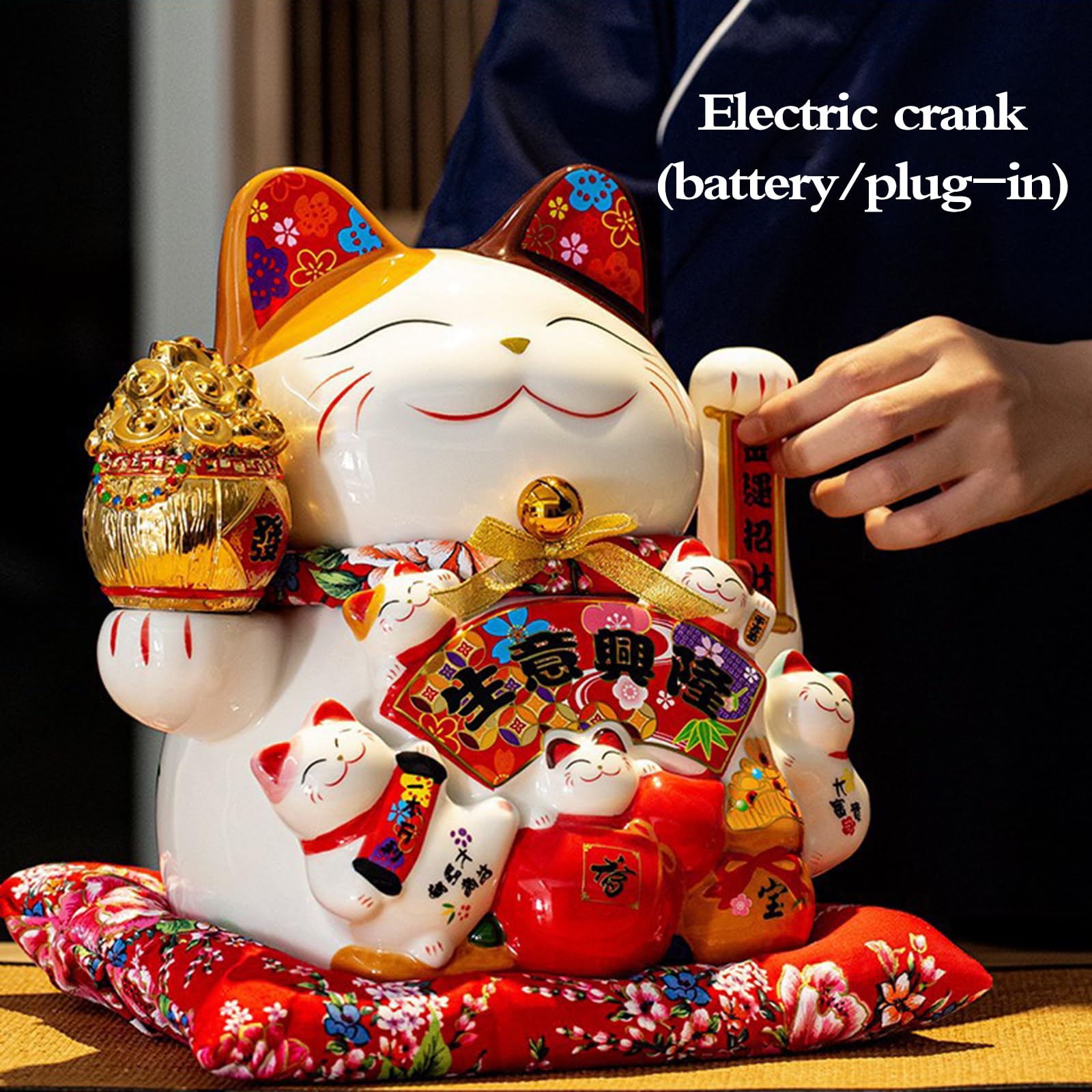 Swinging Lucky Cat Ornament, Feng Shui nowoczesny kot szczęścia, szczęśliwe koty machające, żywe i zabawne, nadaje się do dekoracji sypialni, salonów, gabinetów, biur