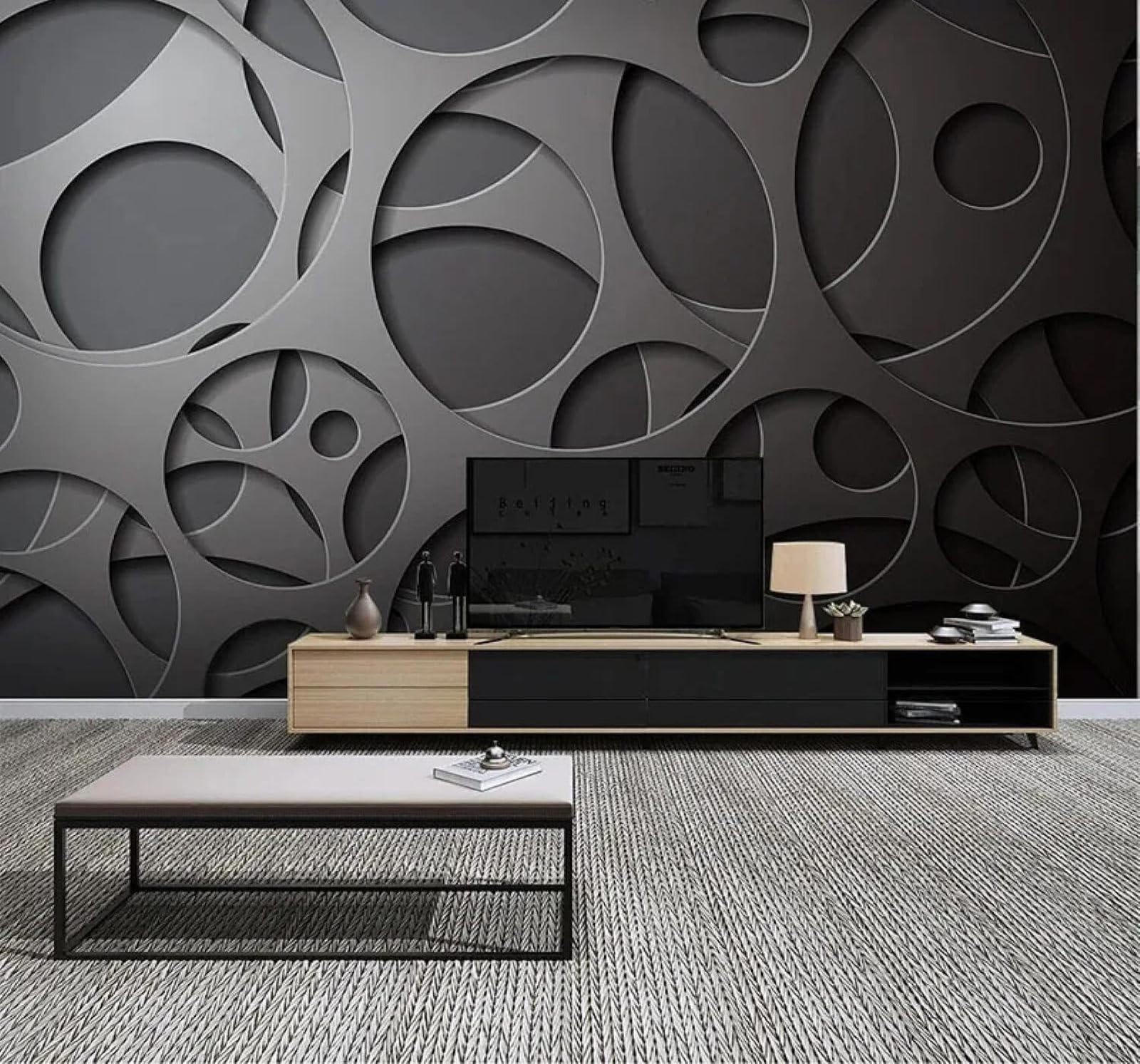 XLMING Abstract Style Black Metal Geometric 3D Wallpaper Silky Texture Home Study Office Grey Dining Room Sofa Bedroom Living Room TV Backdrop-400cm×280cm