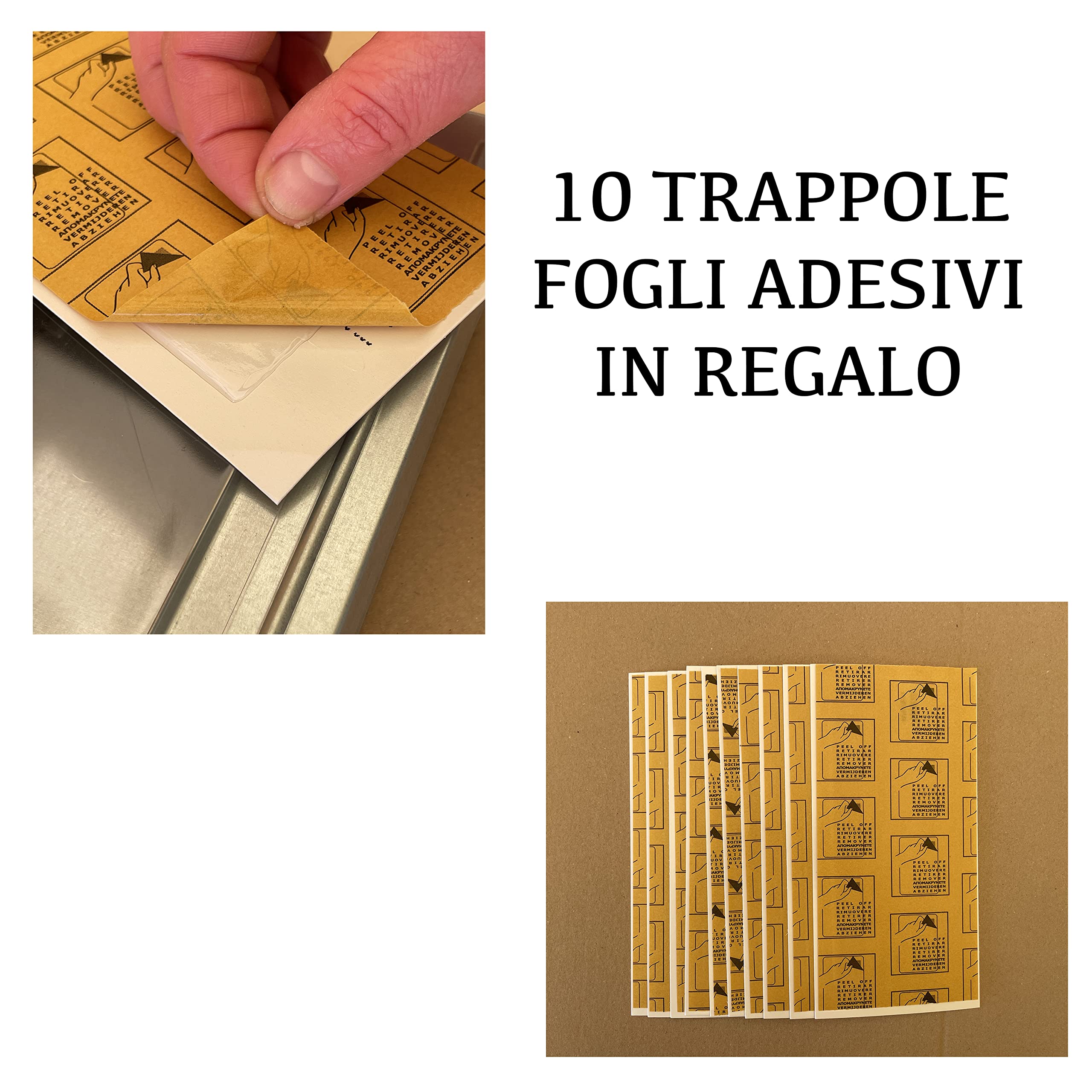 Trappola Adesiva per Topi, 10 Fogli con Colla per Topi in Regalo, Scatola in Acciaio Resistente, Metodo a Cattura, Uso Domestico e Professionale, Trappole a Norma HACCP (1)