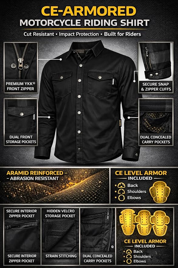 Camisa protectora para motociclistas con armadura CE nivel 1 miniatura 4