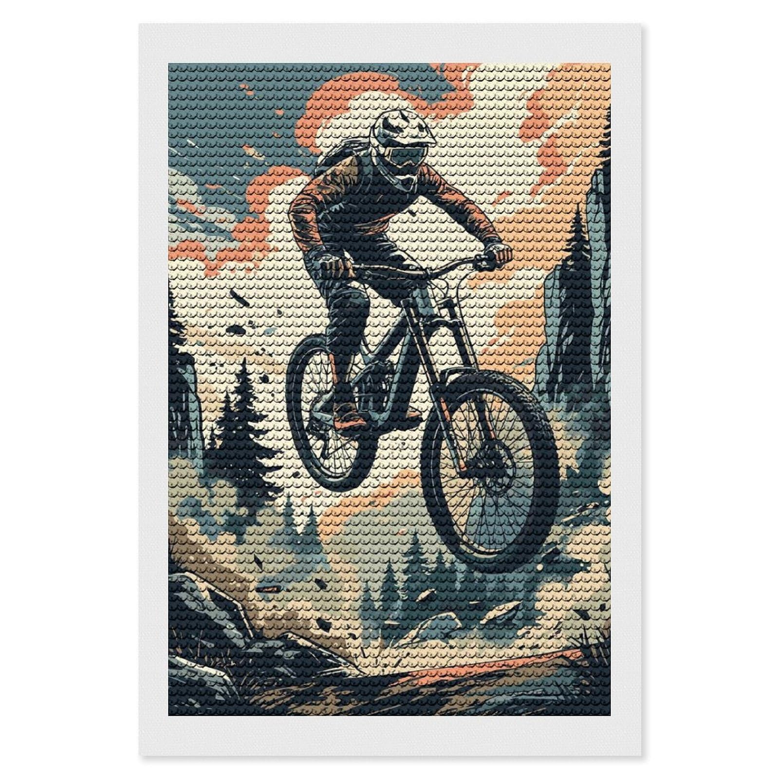 Junmoney Mountain Biker Jumping Off A Cliff 5D Diamond Painting Kit 8"x12", Relaxing DIY, Mindful Craft Project, Full Kit Included, Thoughtful Present