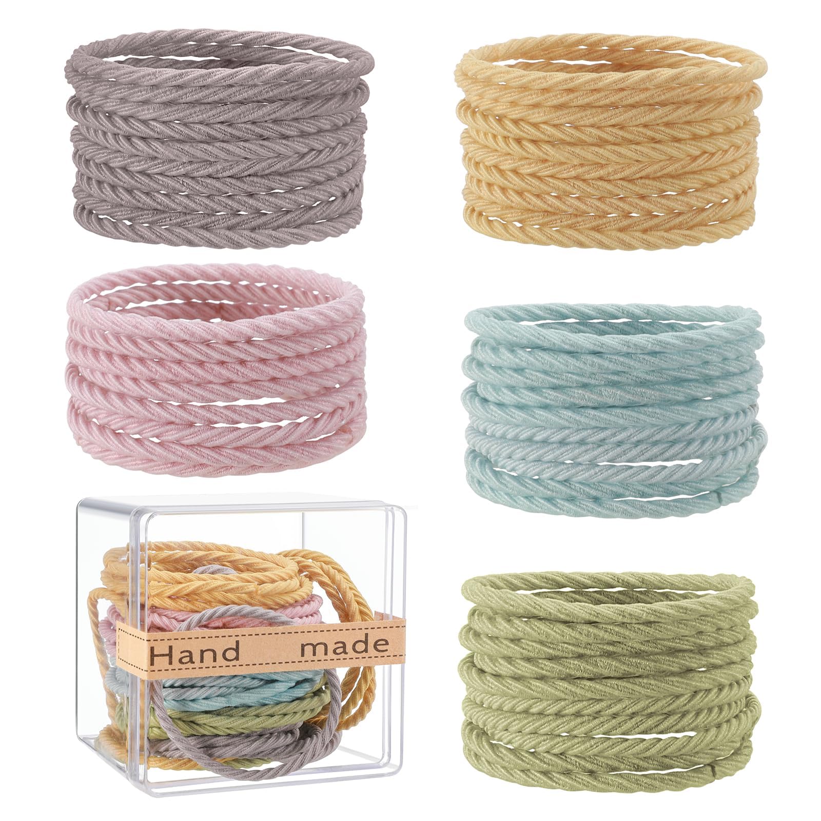 Women Elastic Hair Tie, 50 Pcs Simplicity Thread Ponytail Holders Hair Bands for Girls, 5 Colors No Damage Hair Accessories for Thin and Thick Hair/Pony Tails