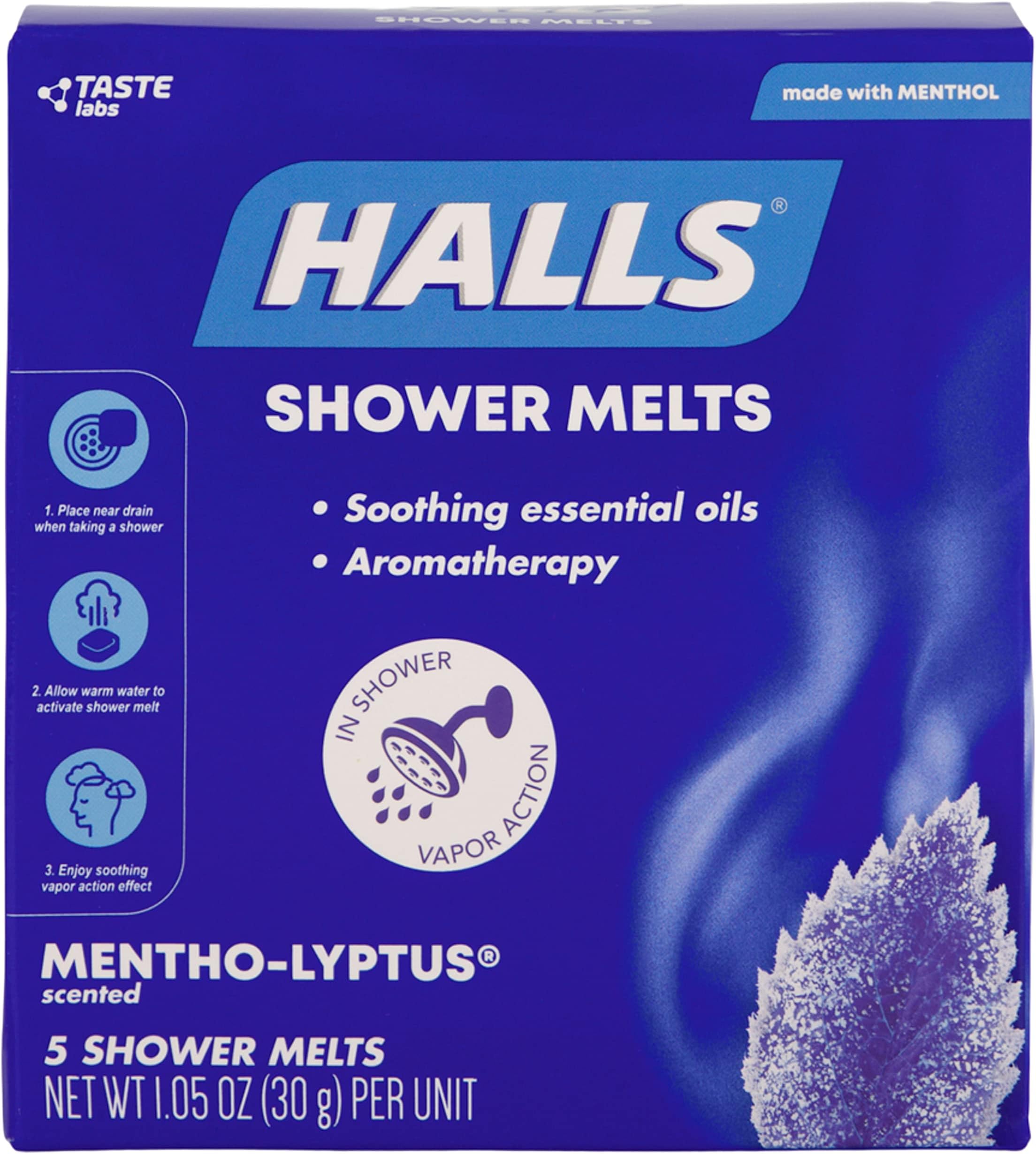Halls Soothing Shower Melts 5 Pack - Mentho-lyptus Scented Aromatherapy with Essential Oils