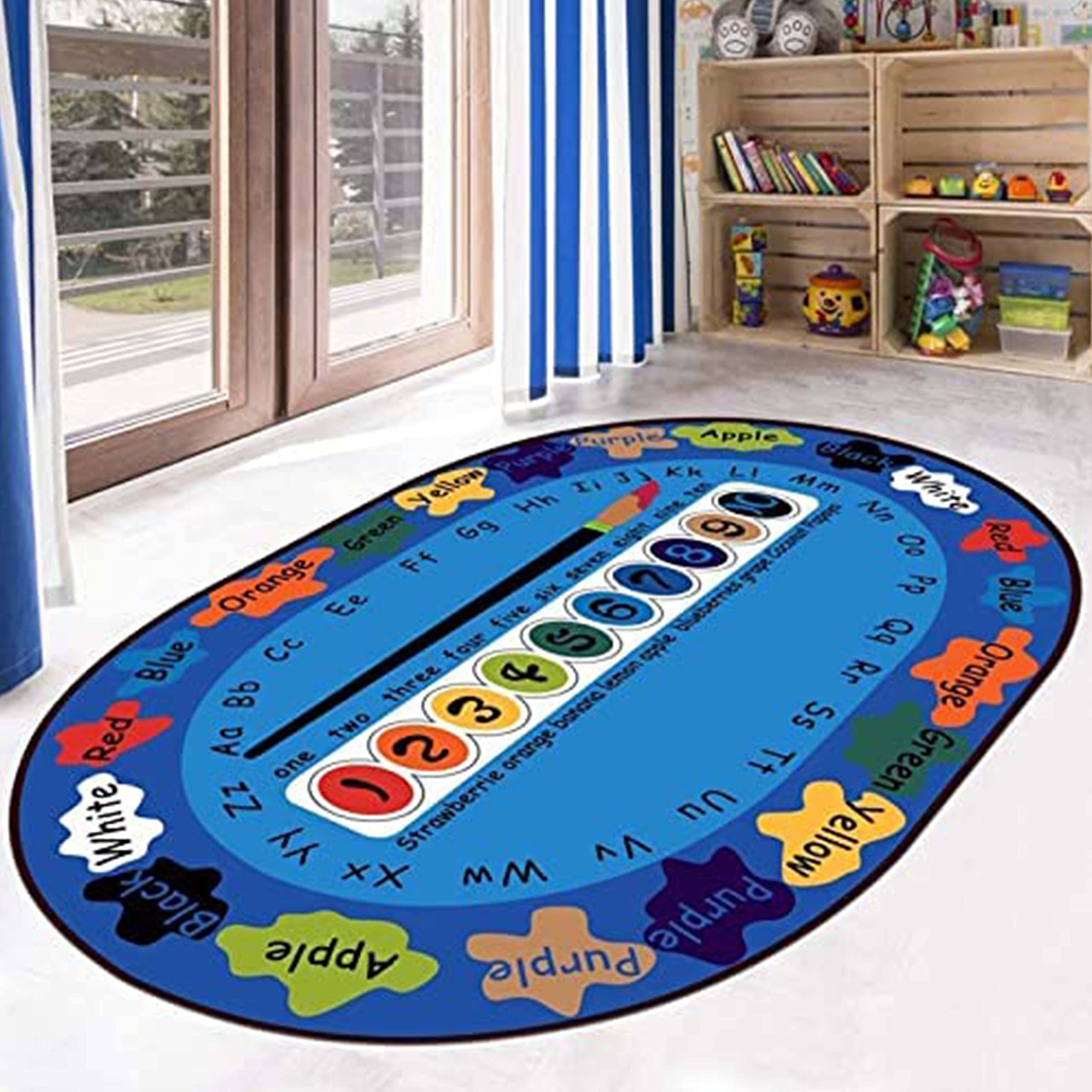 Toy Park Kids Learn and Play Colourful Soft Area Rug Alphabet Educational Kids Rug on Blue Playroom Rug 6'5"x4'6" & 7 mm Thick, ABC Letters, Numbers and Colours Learning Carpet-image-7