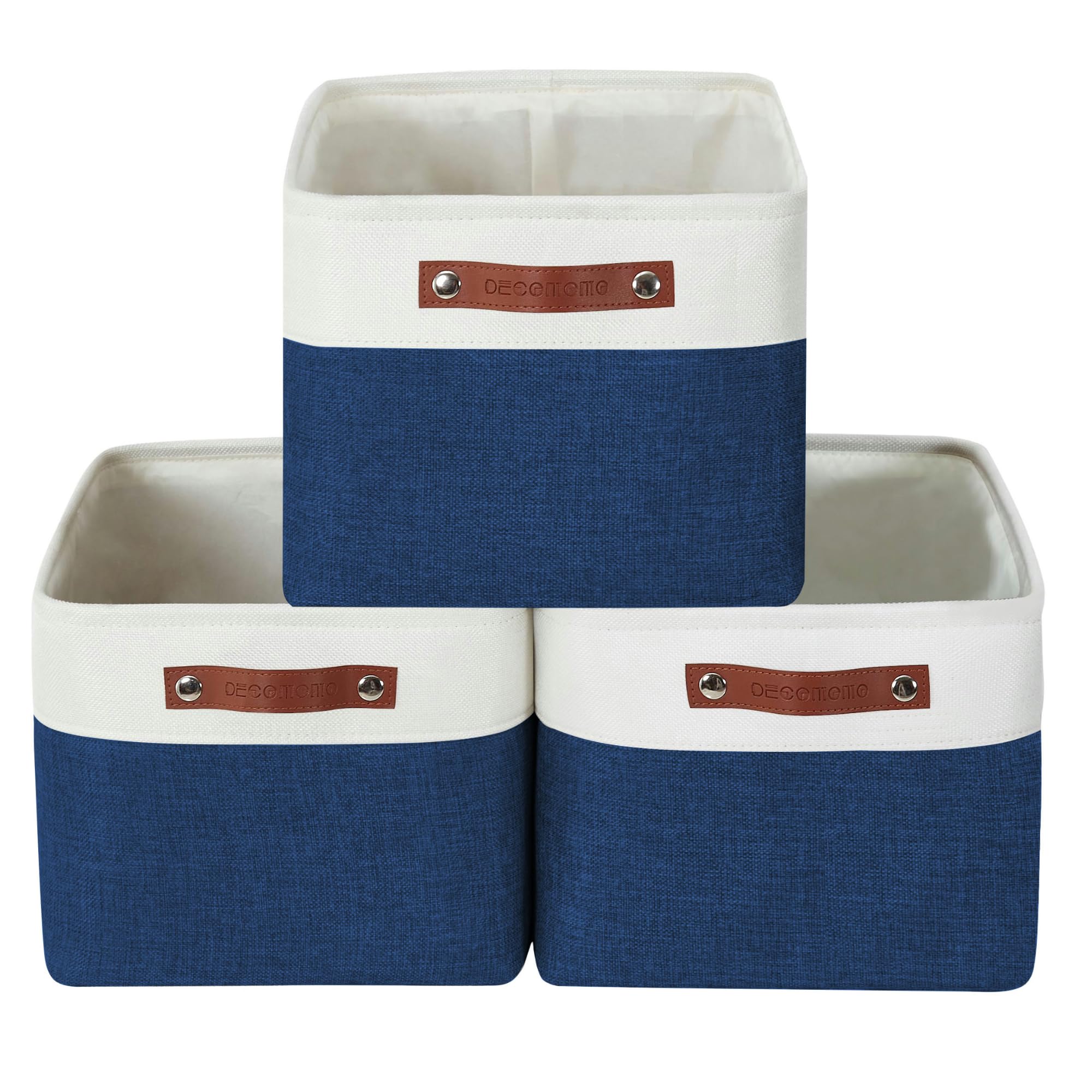 DECOMOMO Storage Baskets | Storage Boxes Fabric Organiser Storage for Wardrobe, Toys, Shelves, Office, Home & Nursery (Large Grey and White 15 x 11 x 9.5 – Set of 3) — view 59
