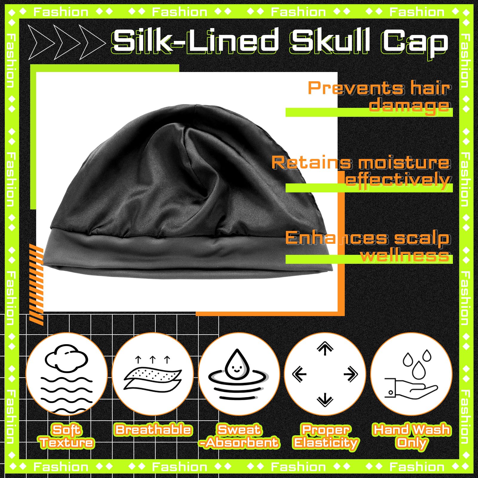 Unittype 4 Pcs Satin-Lined Skull Cap Satin Interior Lined Beanie Cap Wearable Night Sleep Hat for Men Women Hair Protection — view 3