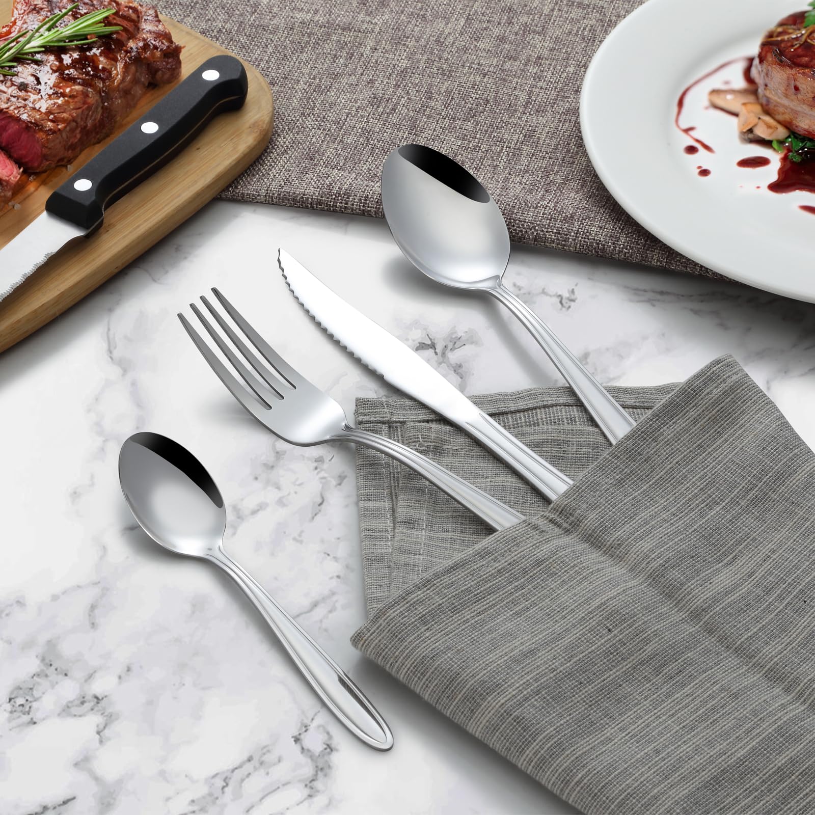 Hunnycook Set posate 12 pers. coltello bistecca, acciaio inox, 72 pezzi, elegante set casa ristorante fête