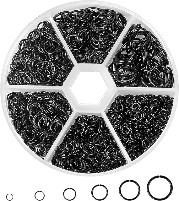 970 Pcs Open Jump Rings for Jewellery Making, Necklace Split Rings, Key Ring Chain Accessorie, Metal Round Ring Connectors, Jewelry Findings Kit with Plastic Box for DIY, 4mm to 10mm (Black)