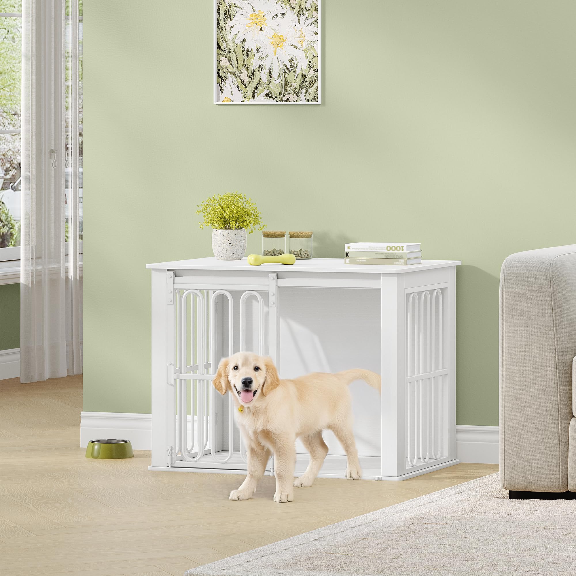 HEXCELEN Jaula para Perros Mueble de Madera, 81 × 55 × 62,4 cm, 2 Puertas, Blanco