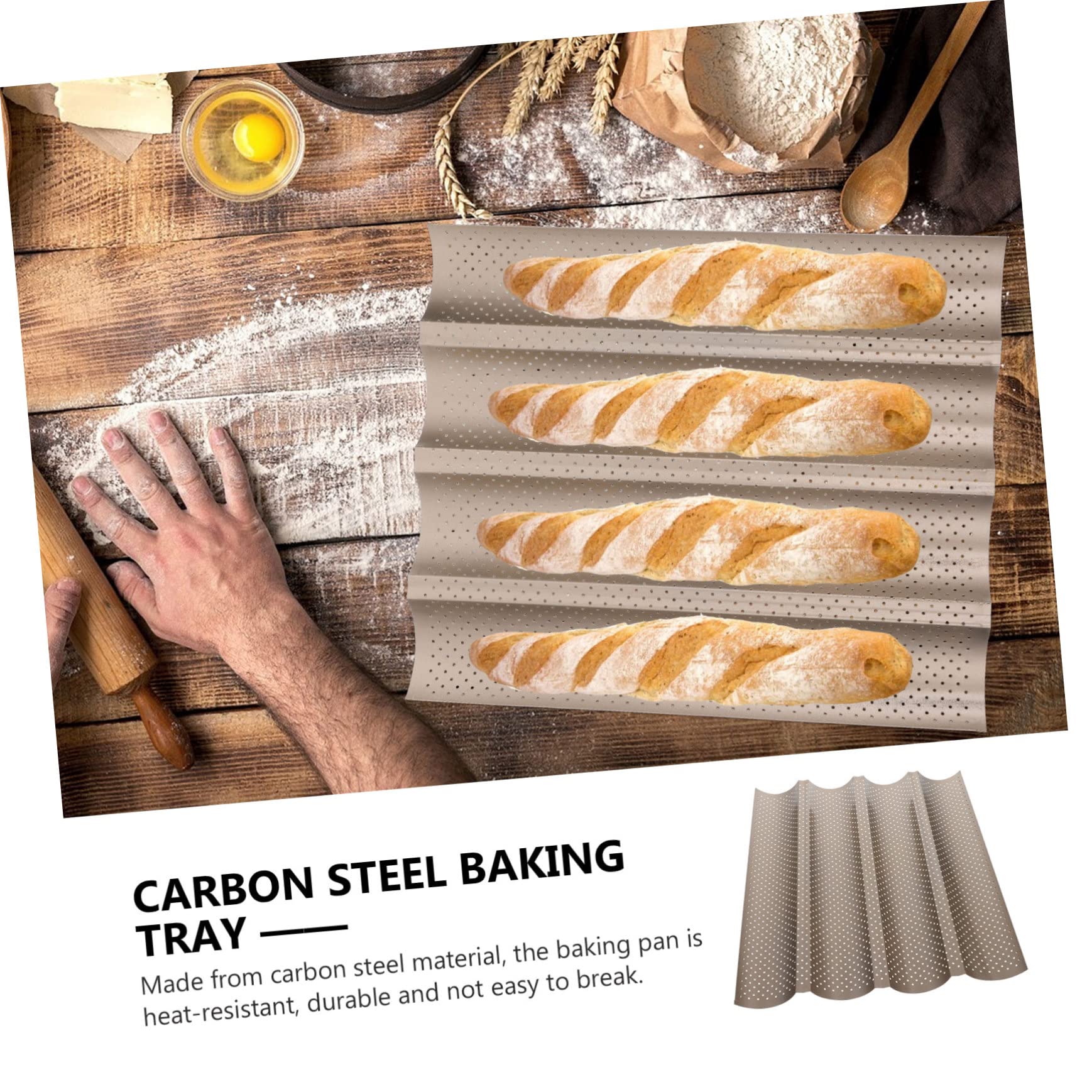 Französische Baguette Backform mit Vier Rillen, Kohlenstoffstahl, Gold