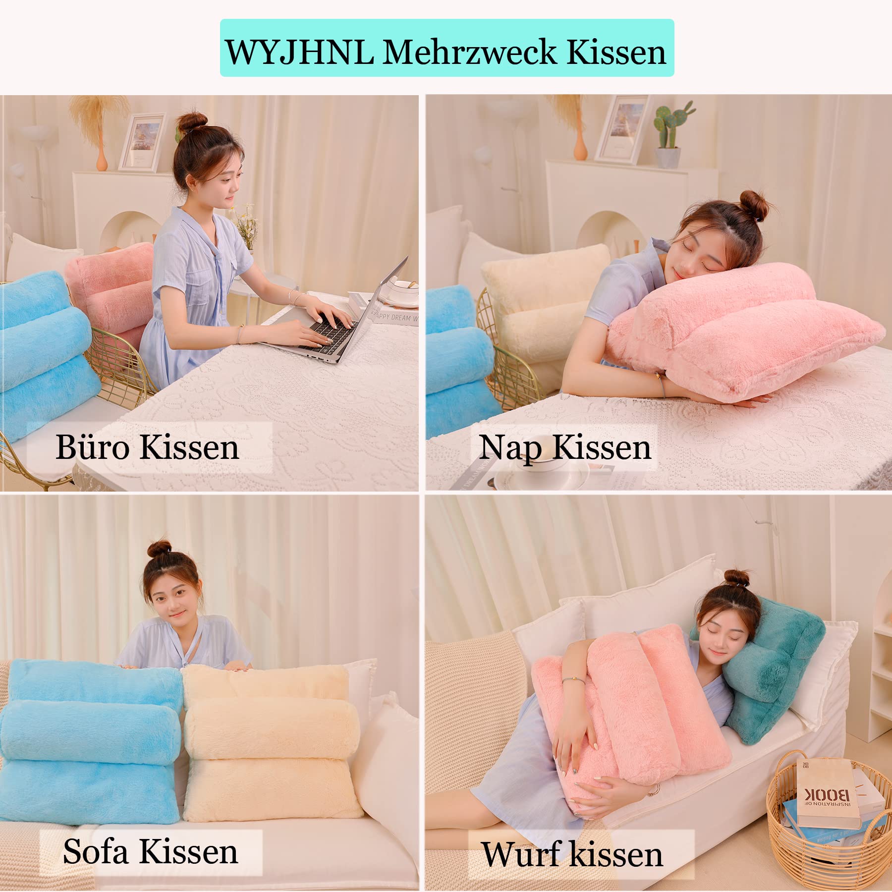 WYJHNL Lendenwirbelkissen/Lesekissen Kunstfellbezug, Rückenkissen/Rückenstützkissen Weiches, Komfort, Warme Für Sofa Bett Auto Bürostuhl Gaming Stuhl Rollstuhl 45x45cm Grün