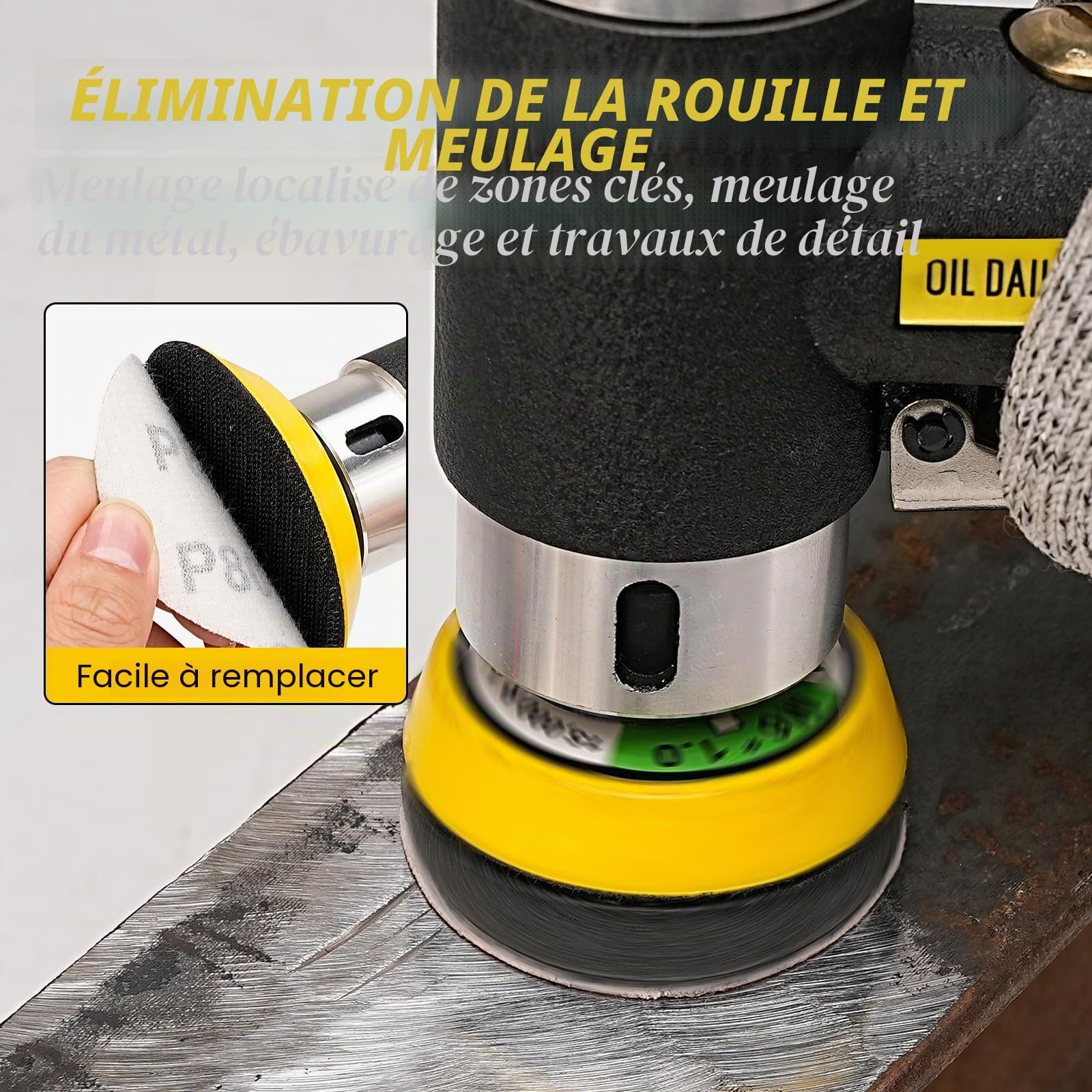 SI FANG Kit Mini Ponceuse Pneumatique, Ponceuse Orbitale 25/50/75mm avec 45 Disques Abrasifs, Ponceuse de Voiture Pneumatique à Grande Vitesse, Pour le Polissage du métal et du bois