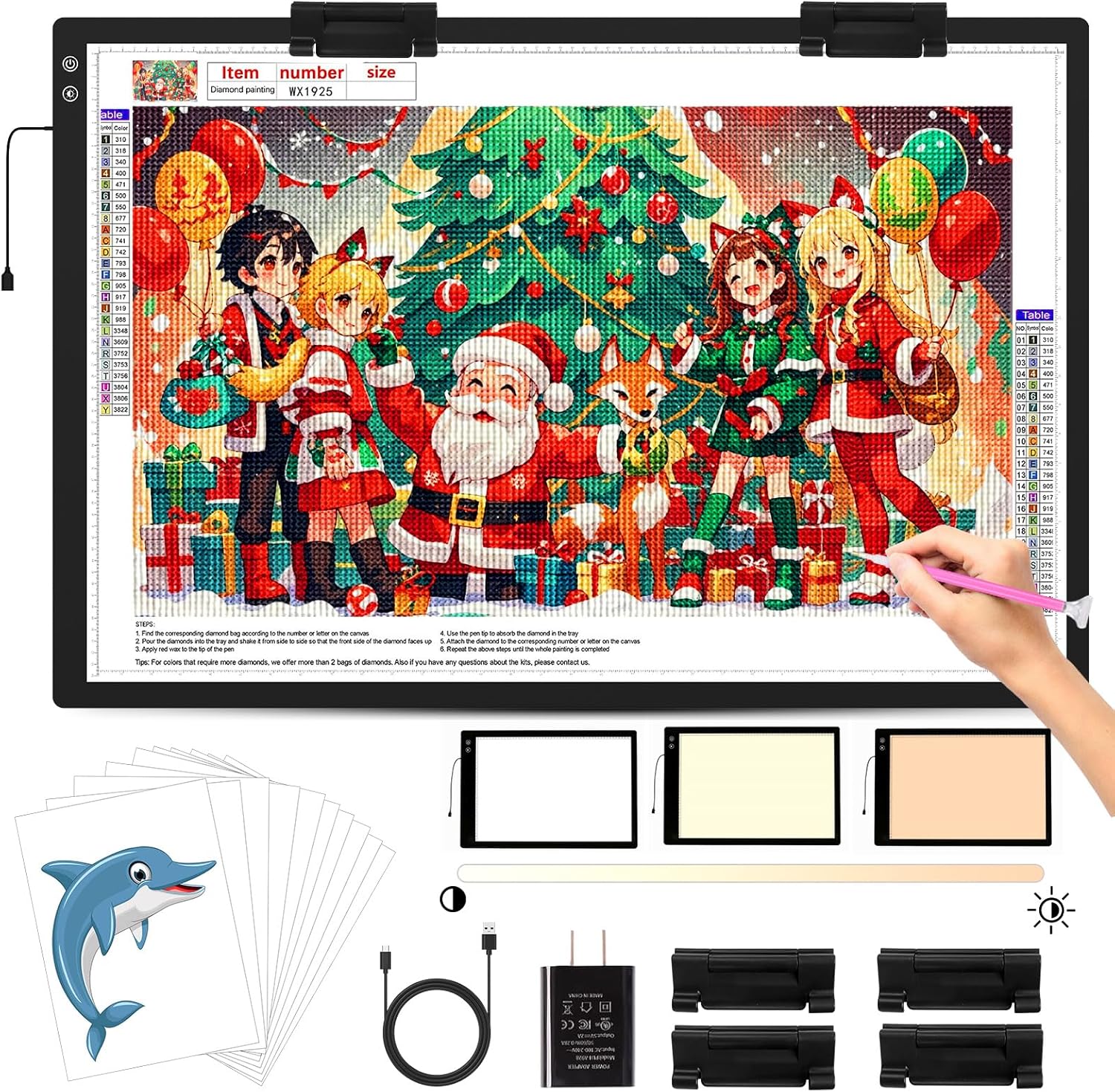 Wsenlight Rechargeable A1 Light Pad for Diamond Painting Extra Large Tracing Light Box Drawing Light Board 6000 mAh Battery Powered Light Table for Weeding Vinyl, X-ray Viewing, Animation, Sketching A1-Rechargeable-Black