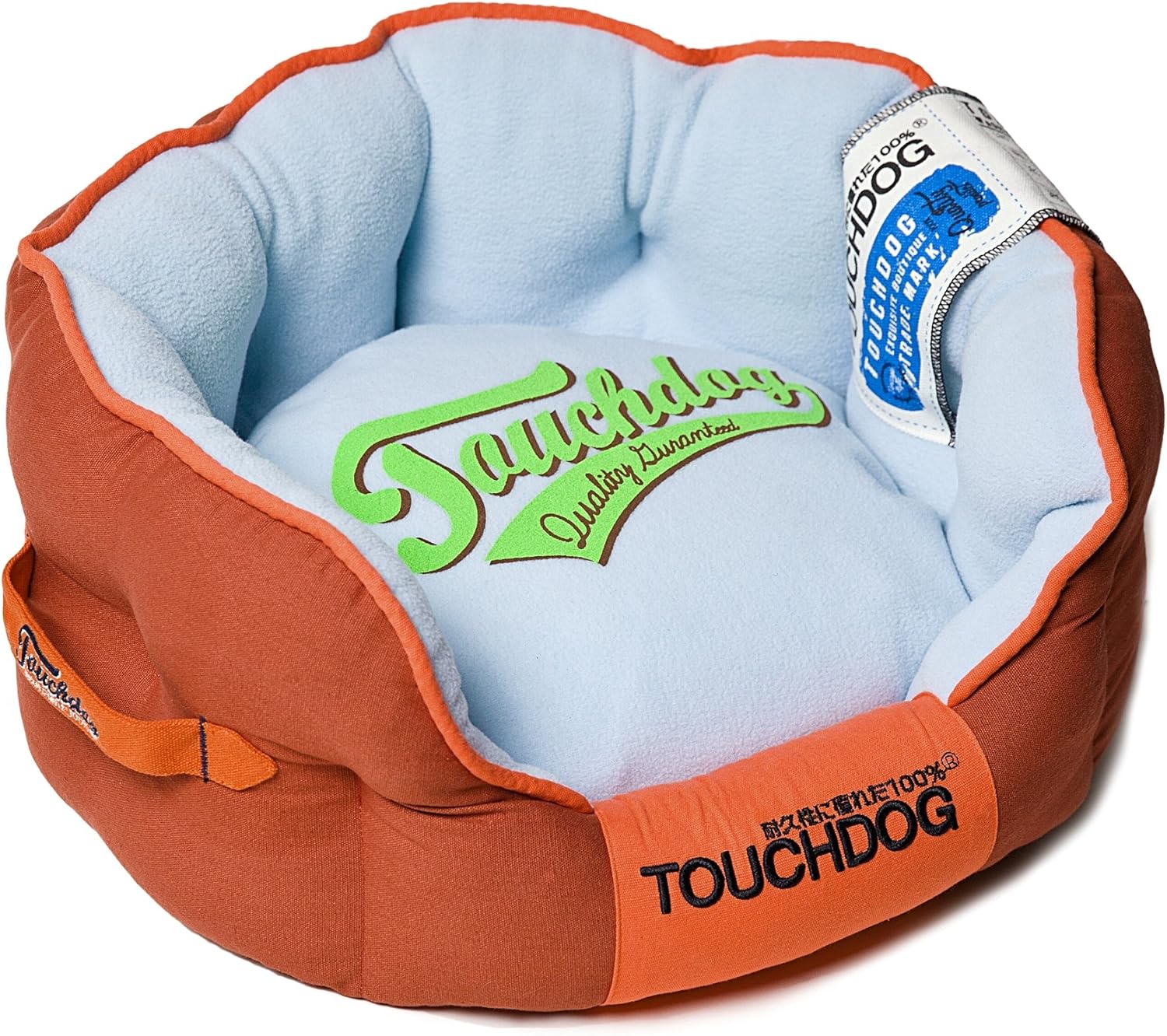 TOUCHDOG 'Castle-Bark' Original Ultimate Rounded Retro-Faded Premium Designer Fashion Pet Dog Bed, Medium, Ocean Blue, Grey