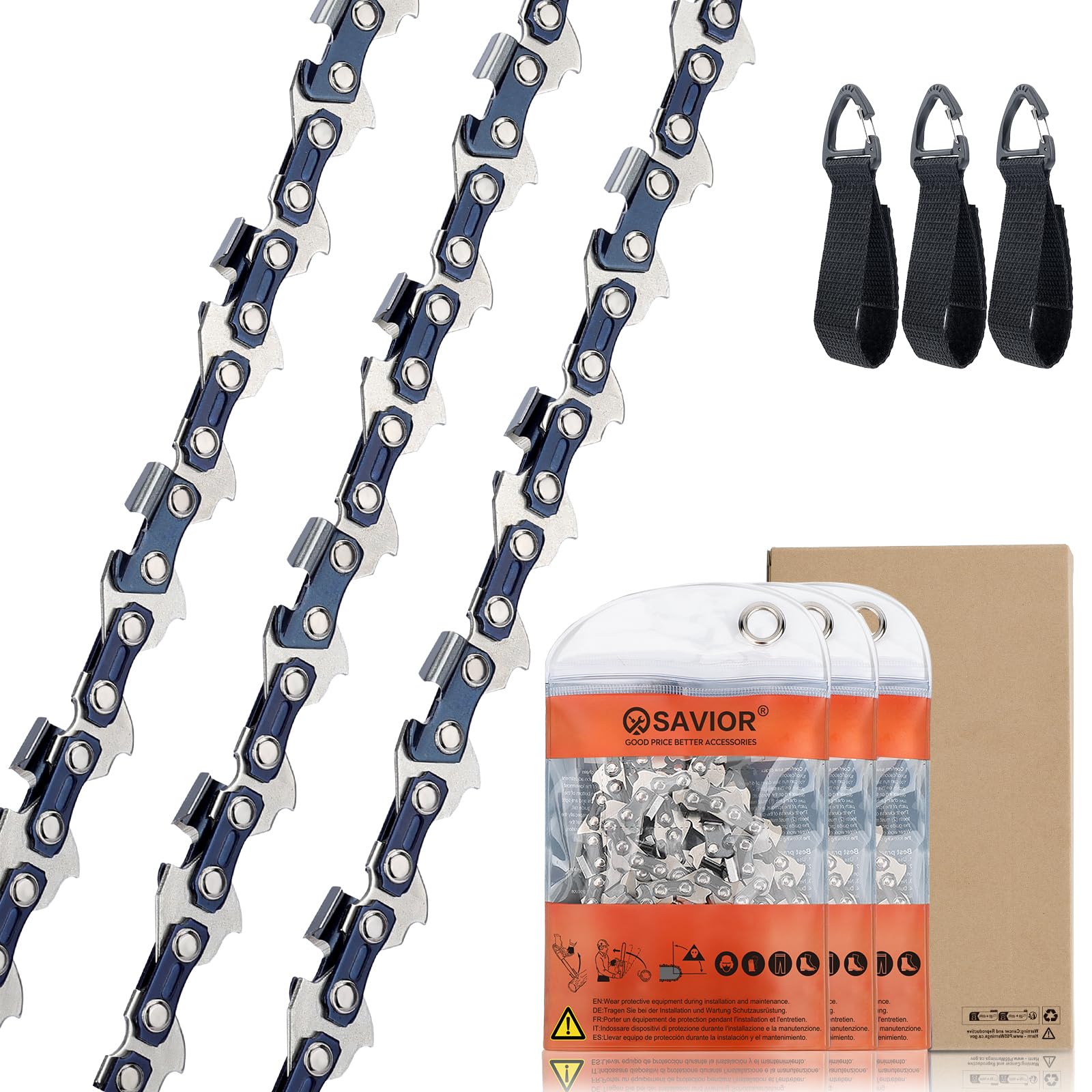Savior 3-Pack Chainsaw Chain for 20 Inch (50cm) Bar, .058" Gauge .325" Pitch 76 Links, Compatible with Hyundai HYC6200X, Parker and More — view 6