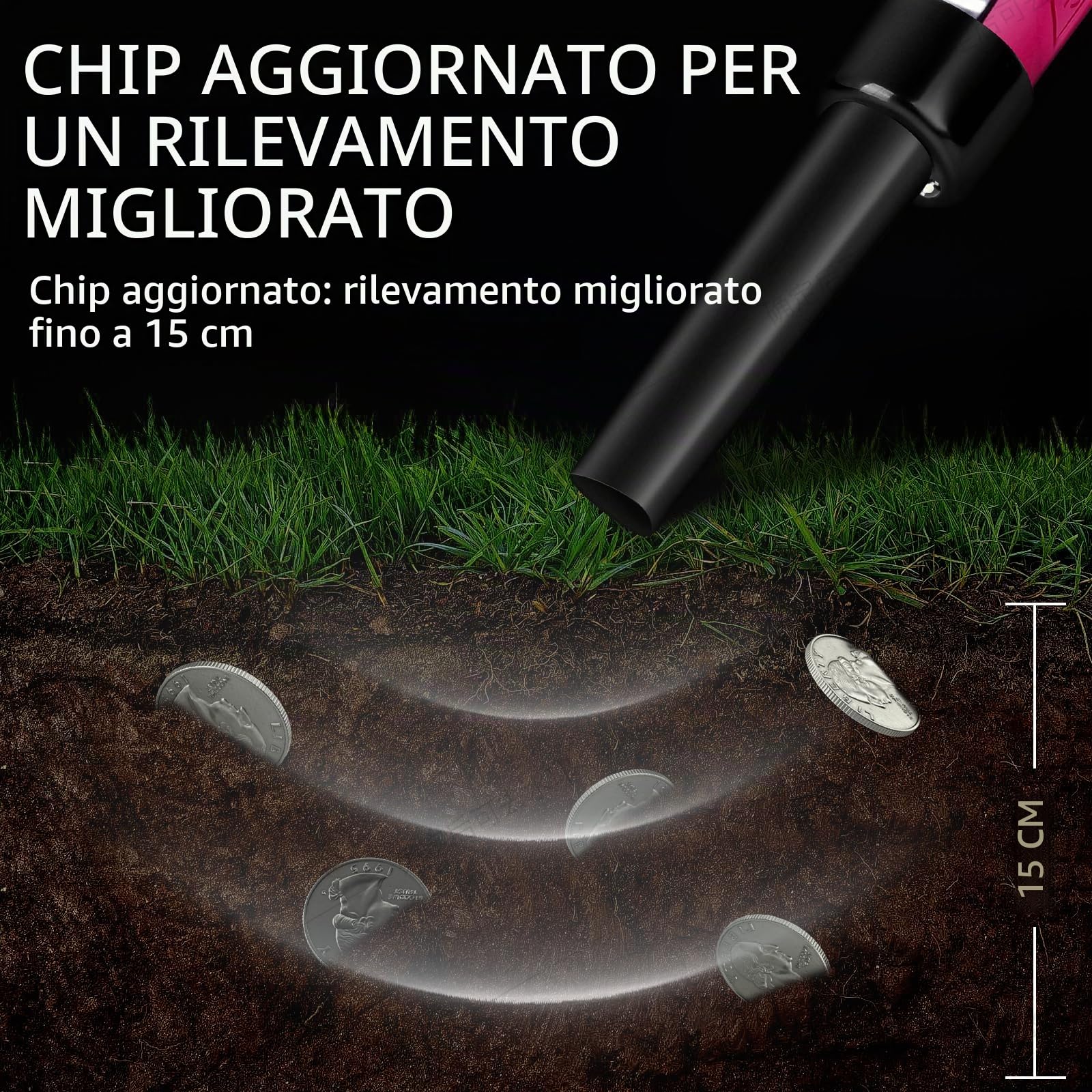 MCJ Metal Detector Professionali Rilevatore Metalli Impermeabile IP68, 14h Autonomia, 3 Modalità (Ricerca/Risparmio), per Spiaggia, Oro & Monete, Batteria Litio 900mAh