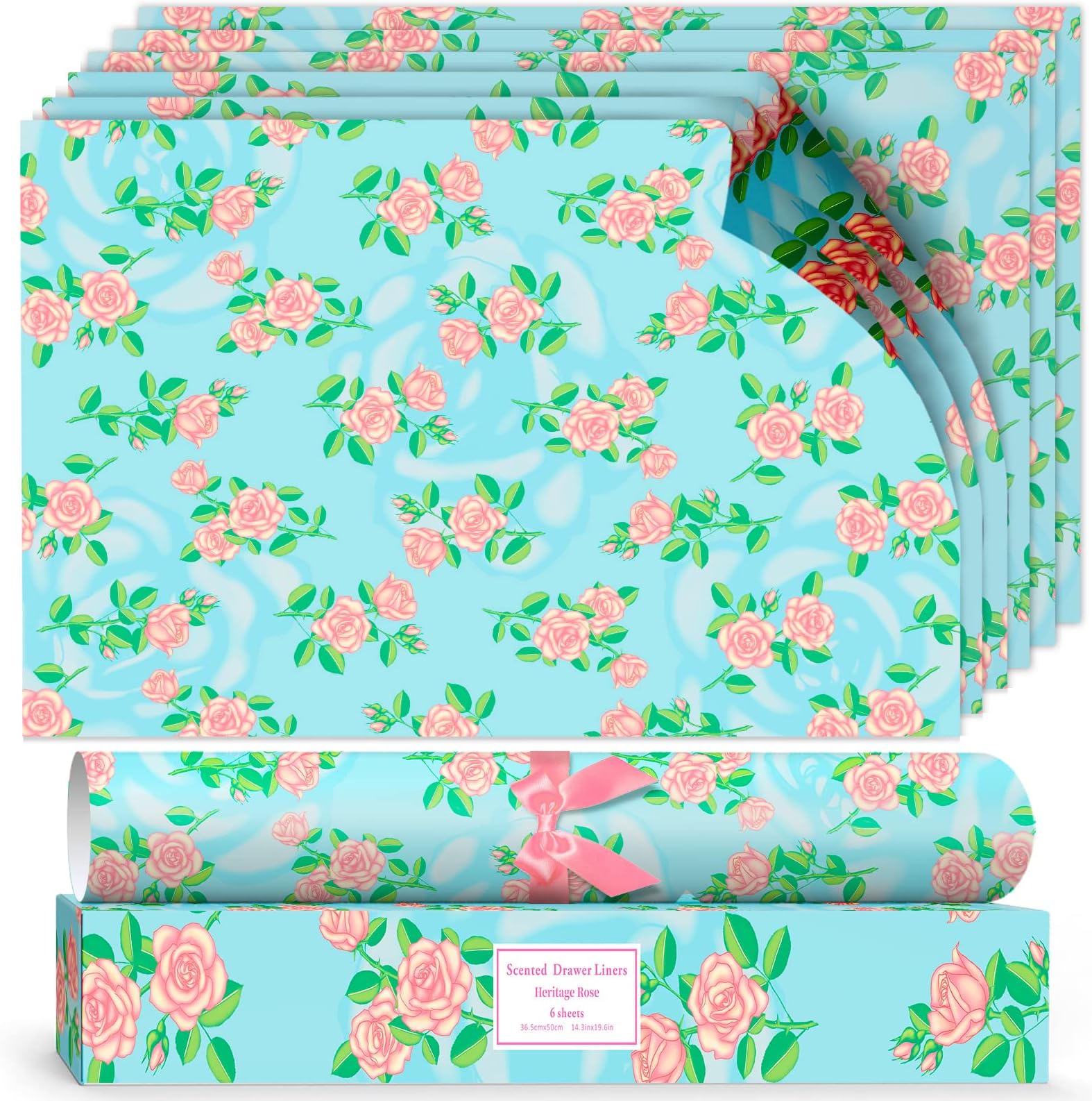 Scented Drawer Liners, Scented Drawer Liners Gift Set, Fragrance of Heritage Rose 6 Sheets For Cupboards, Drawers Closets Wardrobe Dresser Shelf, Bedroom