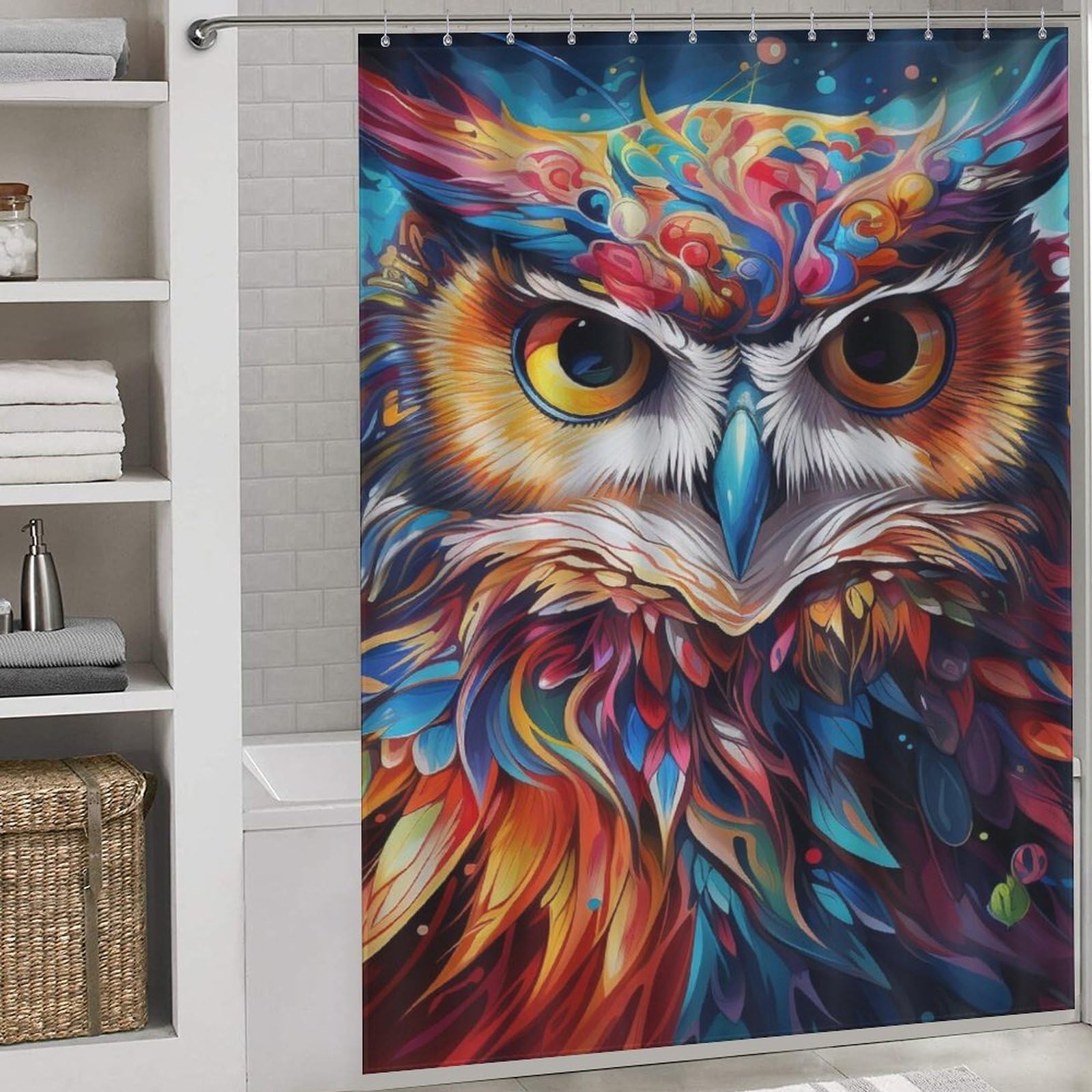 Rideau de douche hibou imperméable pour baignoire familiale
