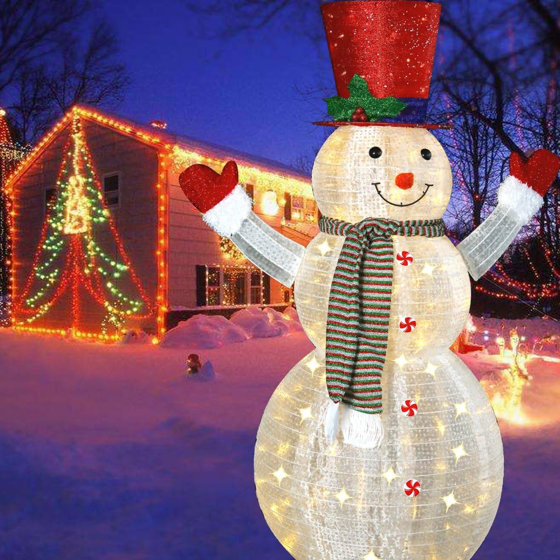 60’’ LED Popup Snowman Outdoor Collapsible Lighted Snowman Christmas Yard Decorations with 120 Lights