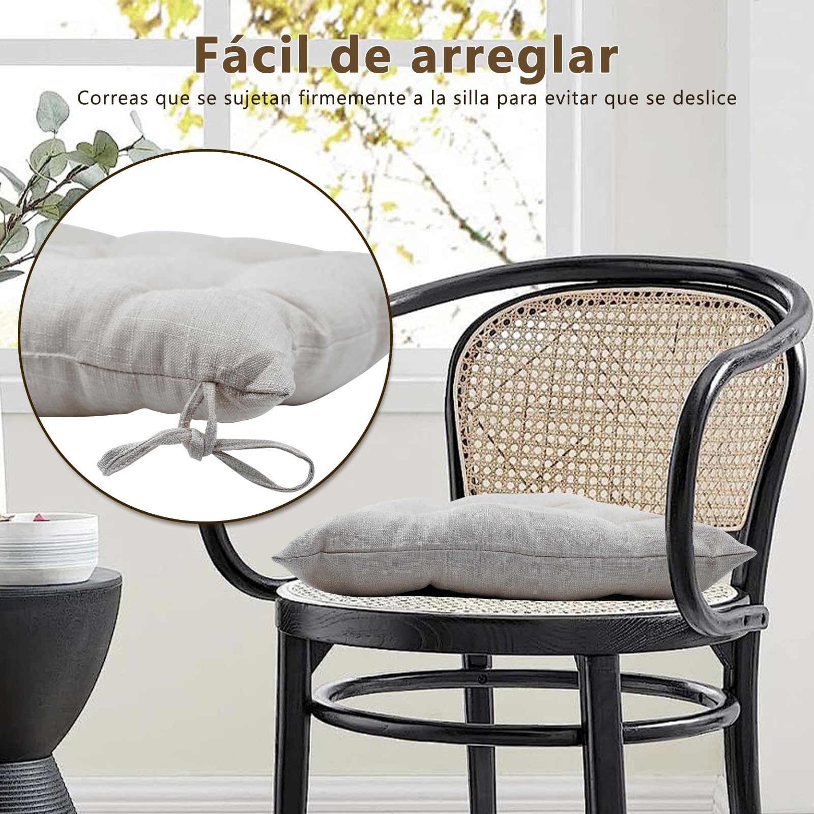 EasySpeed Pack 6 Cojines para Sillas de Terraza,40x40x5cm ,Efecto Tridimensional, Relleno de 100% Poliéster,Almohadilla para Asiento Cuadrado, Ideal para Comedor,Decoración de Jardín,Casa,Terraz,Beige