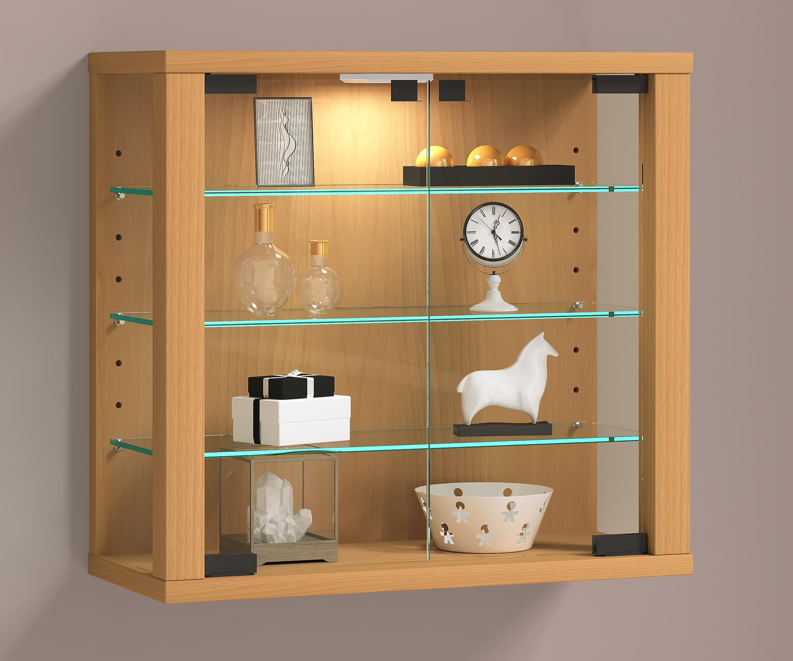 VCM Vetrina a Muro Vetrina sospesa Vetrina in Vetro Vitrosa S Faggio 40x43x18 cm
