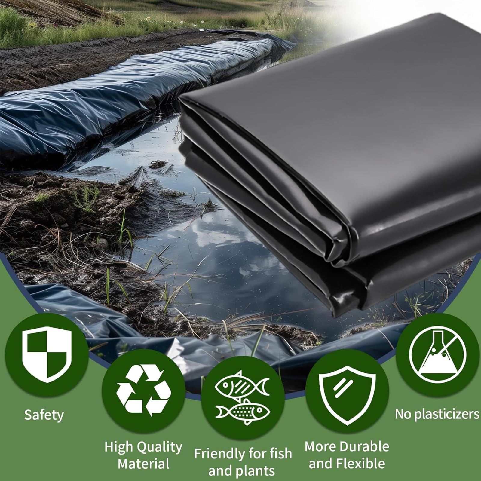 PVC Liner do Oczka Wodnego, Czarna HDPE Folia do Oczek Wodnych, do Stawu Ogrodowego Pokrywa do Rybnego Fontanny Ogrodu i Wodospadu(Size:16.4x19.6ft(5x6m))