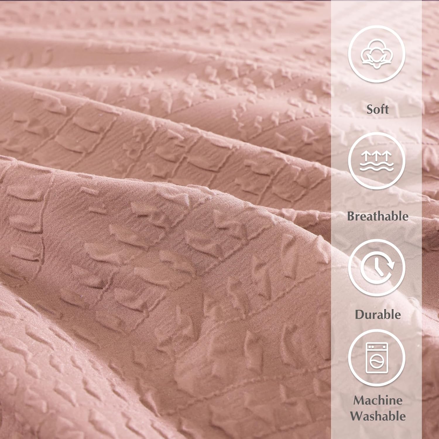 Geniospin King Size Comforter Set - 7 Pieces Dusty Pink Bedding Set, Botanical Textured Comforter Bed Set, All Season Lightweight Bed in a Bag with Comforter, Sheets, Pillowcases & Shams - Image 6