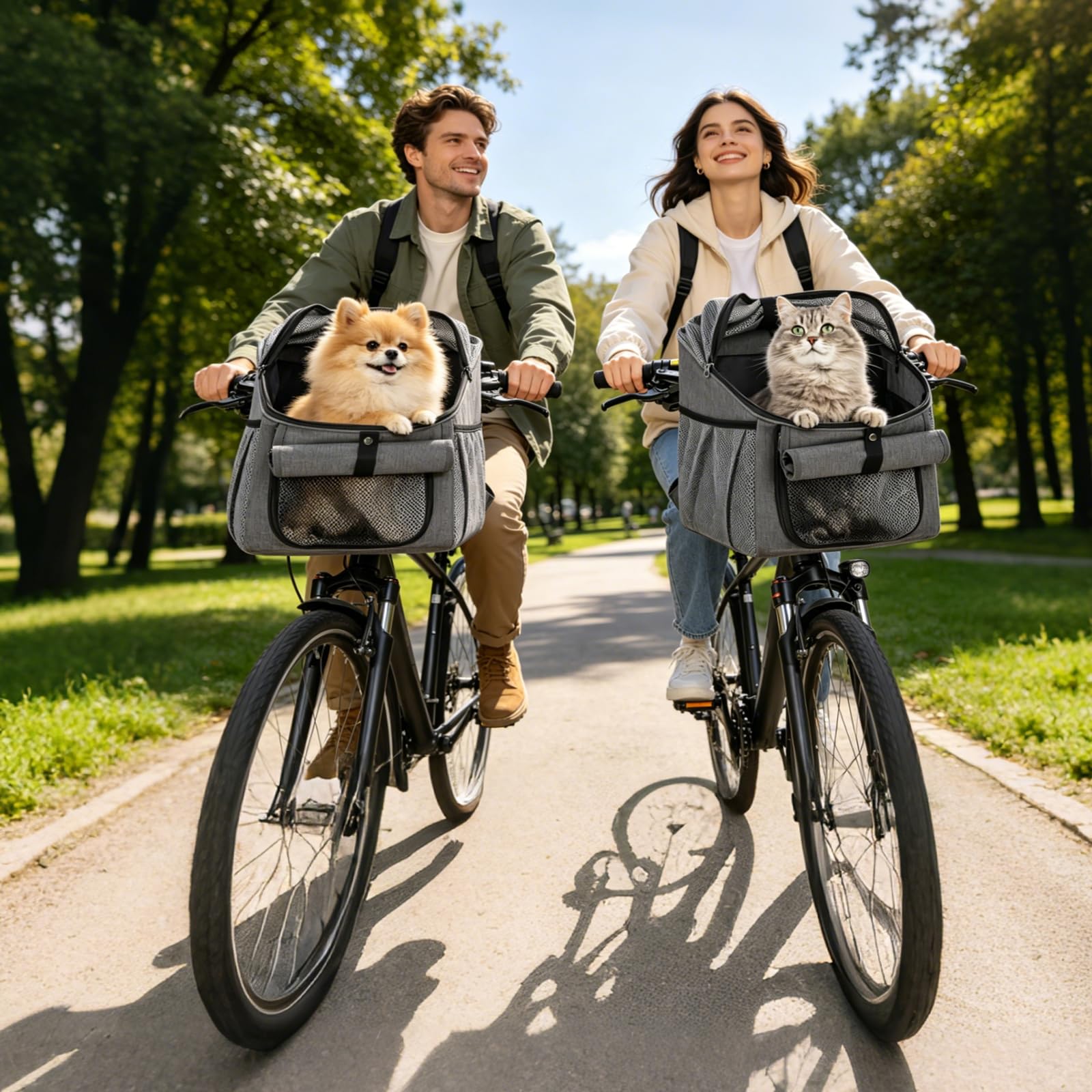 LIROPAU Hundekorb Fahrrad Vorne 7,5kg, Haustiere Faltbarer Fahrradkorb Vorne mit Mesh Fenstern, Sicherheitsgurt und Weichem Sitzkissen für Kleine Hundekatzen Welpen