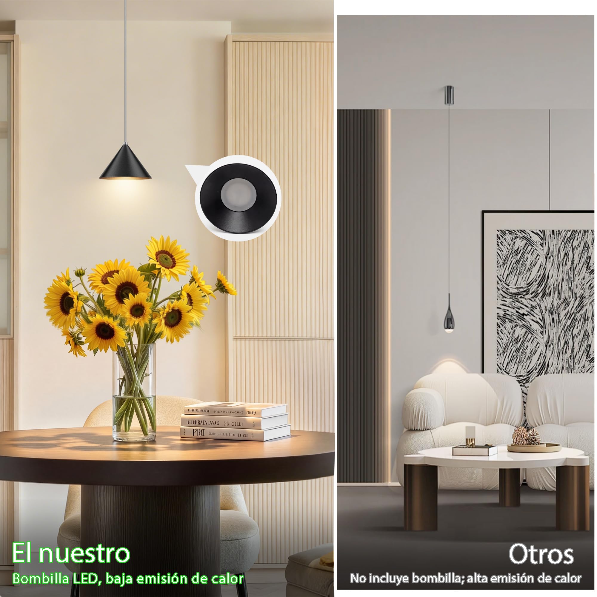 LED Lámpara de Suspensión cónica de aluminio,3PCS Lamparas Colgantes Mesita de Noche - Diseño moderno 12W 3000K 800LM Cable textil ajustable para cocinas Comedor, Dormitorio, Café (Negro)