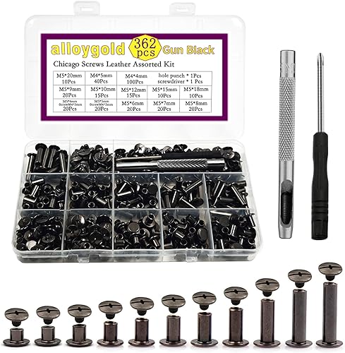 Miniatura 27 de Juego de 90 tornillos de acero inoxidable 304 Chicago de cuero, 7 tamaños de remaches de tornillo de cuero para manualidades, ropa, zapatos