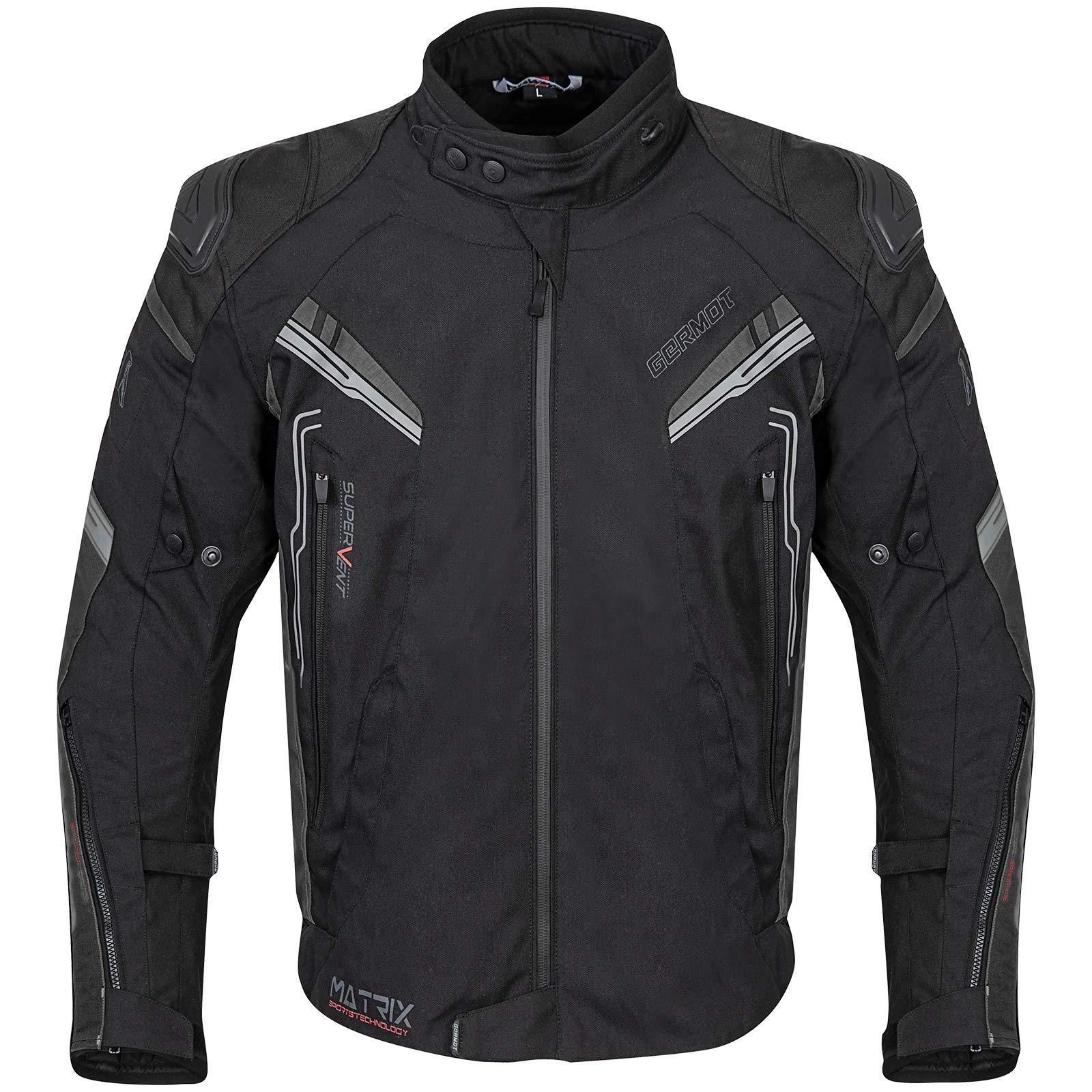 Germot Herren Motorrad-Textiljacke Matrix, wind- und wasserdicht, Blouson, schwarz/grau, 2XL
