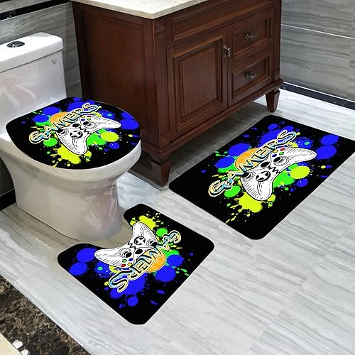 Miniatura 3 de kodhyvj Juego de 4 cortinas de ducha para niños, juego de baño con cortina, alfombra, funda de inodoro y tapete en forma de U, decoración de baño