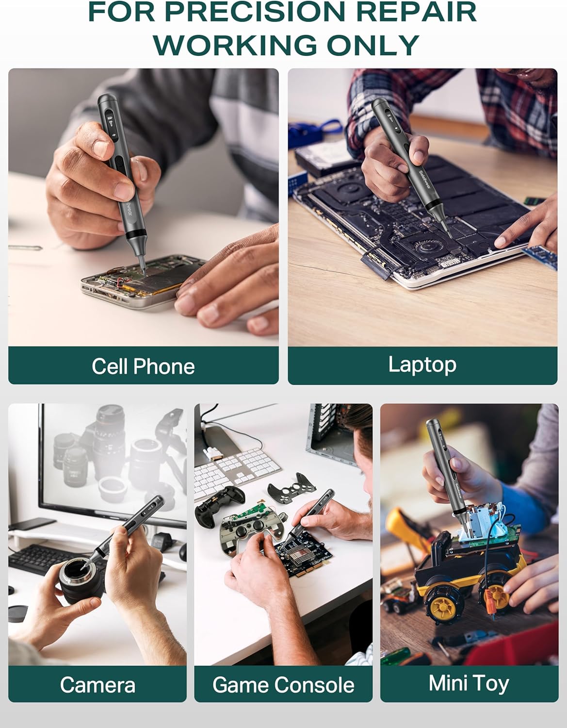 Soleilwear Mini Electric Screwdriver Set, 52 in 1 Precision Electric Screwdriver Cordless with 48 Magnetic Bits, Repair Tool Kit with Tweezers and Pry Bar - Image 6