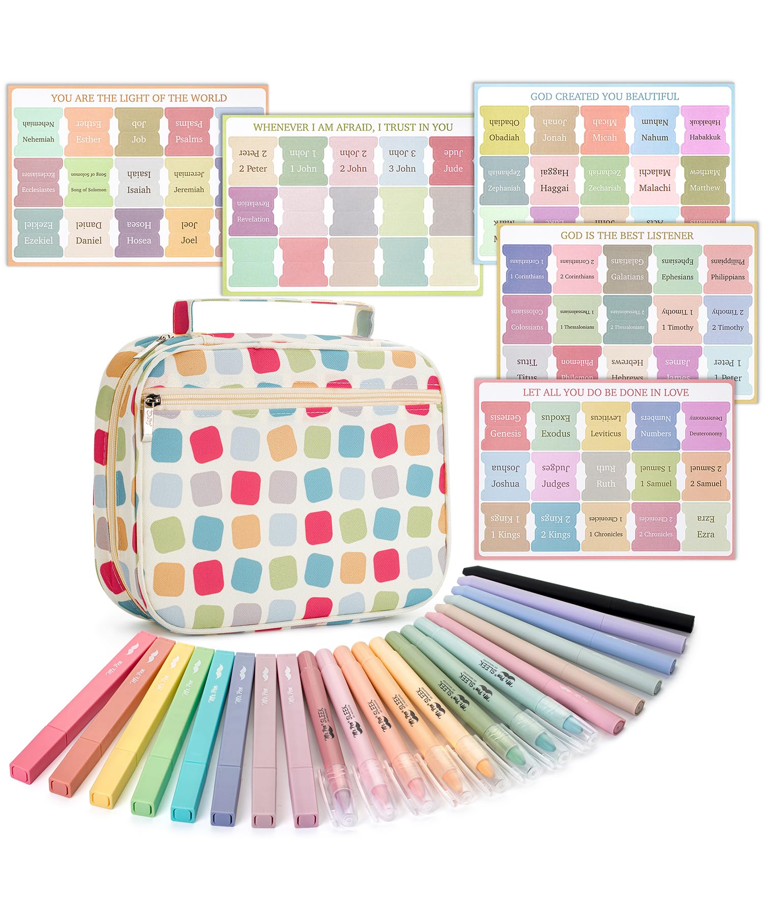 Mr. PenBible Cover Case for Women, 24 pcs, Bible Study Supplies, Highlighters No Bleed, Gel Pens, Tabs