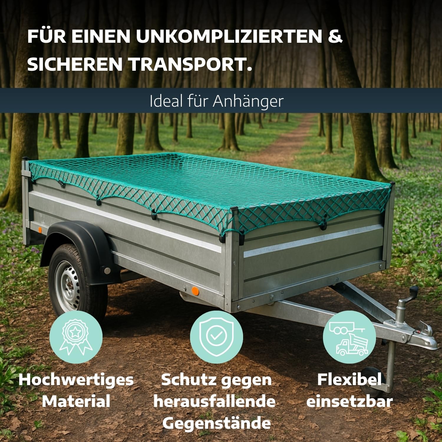 Anhängernetz 2,0 x 3,0 m I versch. Größen I Netz für Anhänger & Container I LKW & PKW Container-Netz mit 45 x 45 mm Maschenweite I 3 mm Dickes Abdecknetz für Anhänger & Container