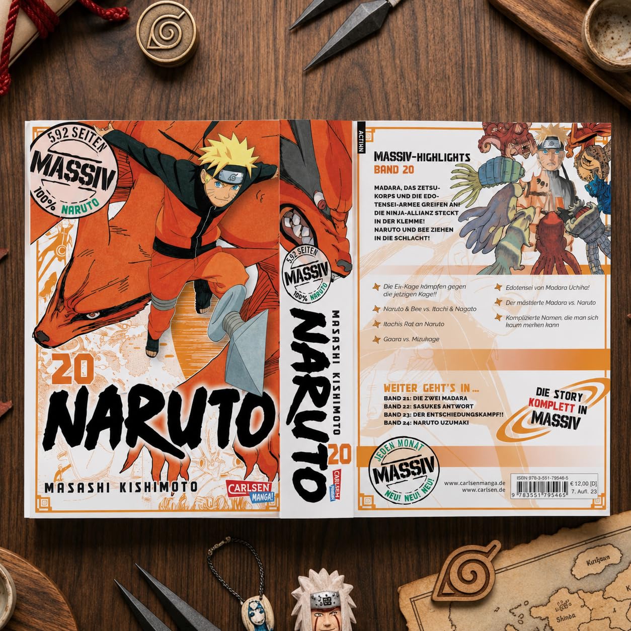 Masashi Kishimoto - Naruto Massiv Manga Set Band 17-20 - Originalserie auf Deutsch voller Ninja Action & Abenteuer Anime Bücher Bundle - Shonen Comic Sammelbandausgabe mit exklusivem Lesezeichen
