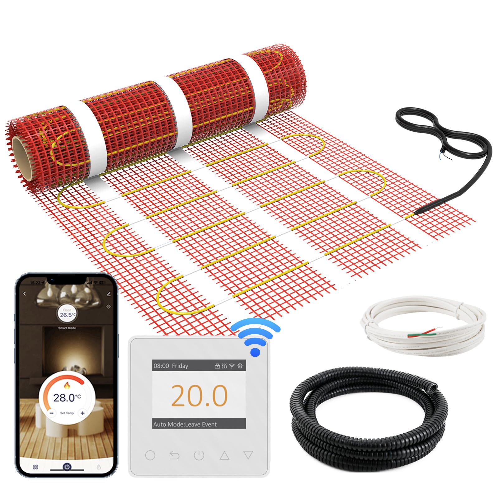 HEATIT Underfloor Heating Mat, Electric, Self-Adhesive, Underfloor Heating, 150W/㎡ Warm Mat (1.5㎡ 84K)