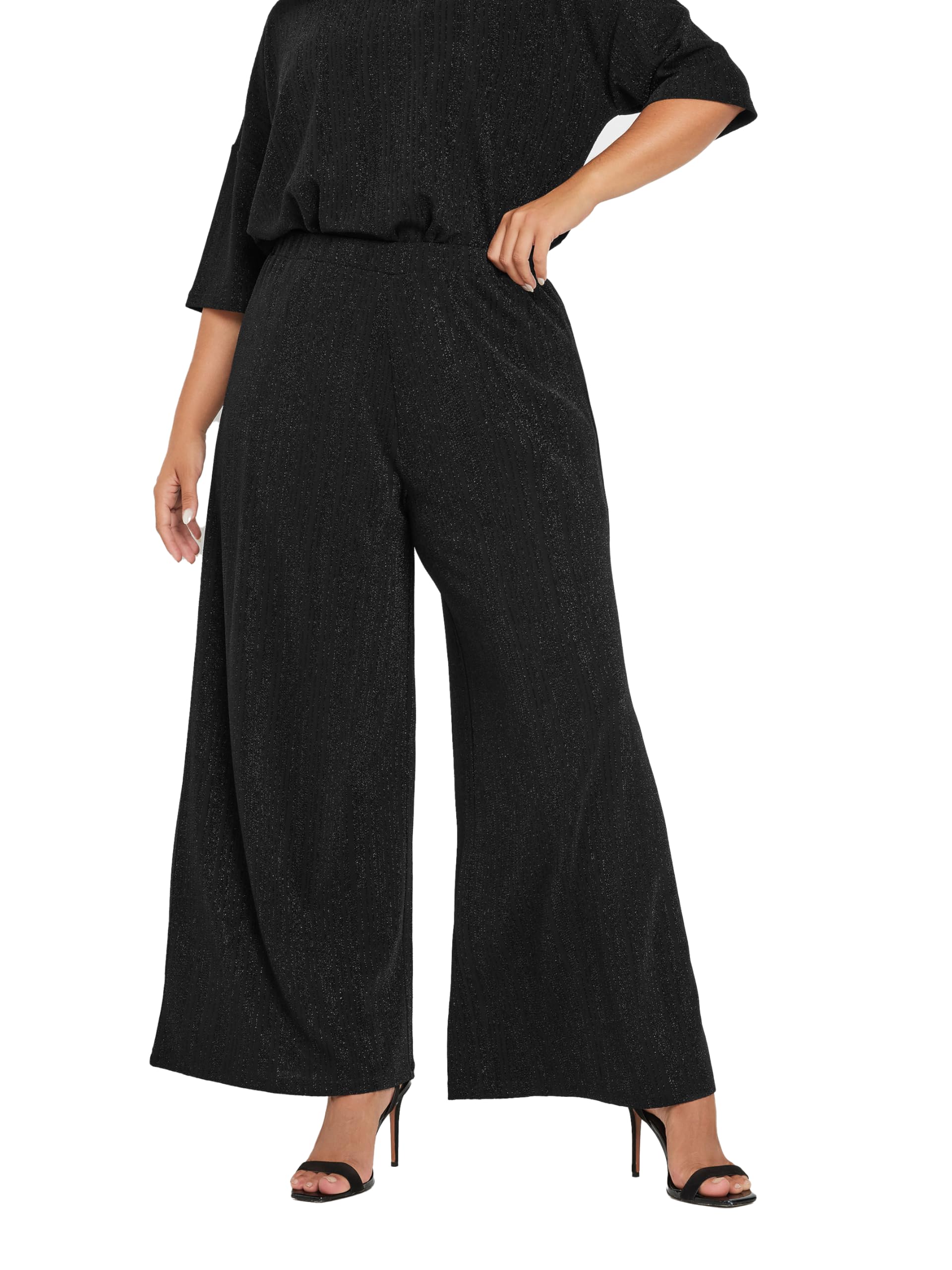 Yours Women's Wide Leg Trousers in Black | Size: 22-24
