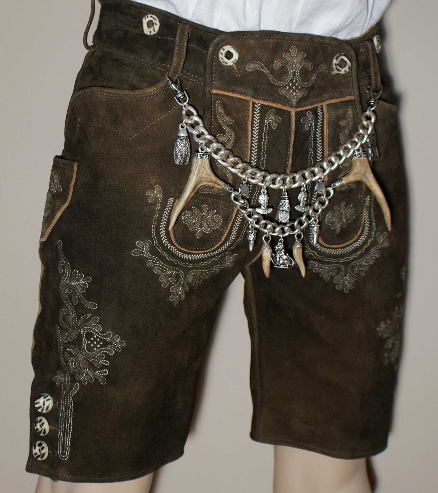 Charivari echt versilbert Kette zweireihig Tracht Hirschhorn Hirsch Reh Horn Trachtenkette für Lederhose hochwertige Qualität Unikat Herren Damen Handarbeit Made in Austria