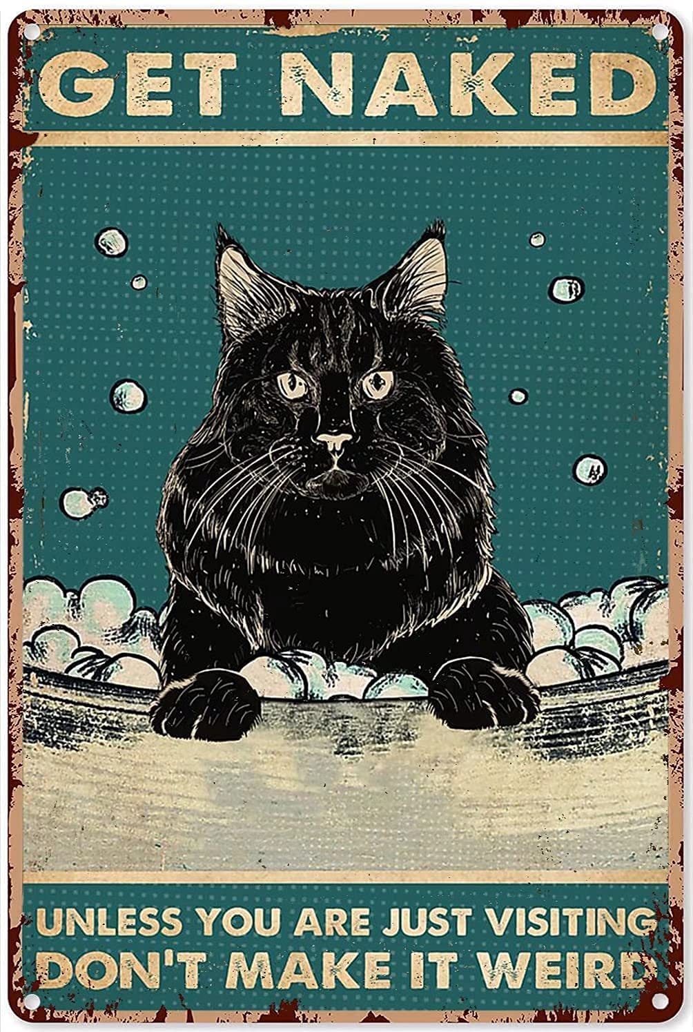 Black Cat Bath Poster Metal Signs, Fun Poster For Bar Kitchen Cafe Farmhouse Wall Decor 8x12inch