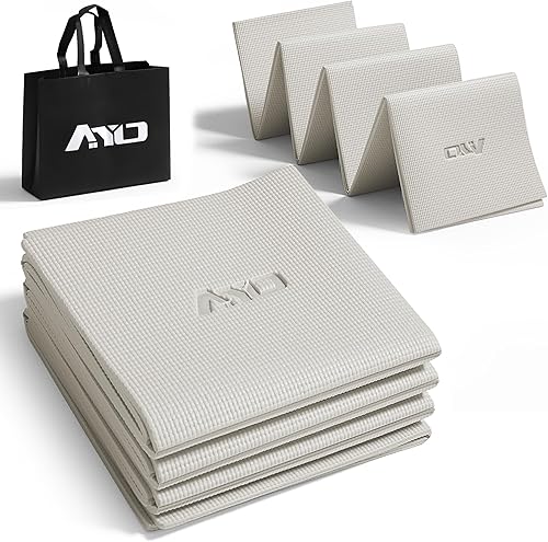 Miniatura 11 de AYO - Tapete de yoga, plegable, de 0.2 pulgadas (0.236 in) de grosor, tapete de entrenamiento, ancho, ligero, popular, cómodo de llevar, incluye