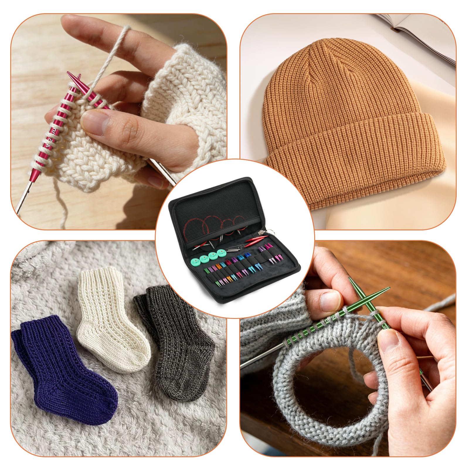 Lwuey Juego de Agujas Circulares Intercambiables Aluminio para Tejer 3-8mm | Agujas de 5 cm de Largo Ligeras 4 Cables Flexibles,Funda de Almacenamiento para Manualidades,Artesanías y Proyectos DIY