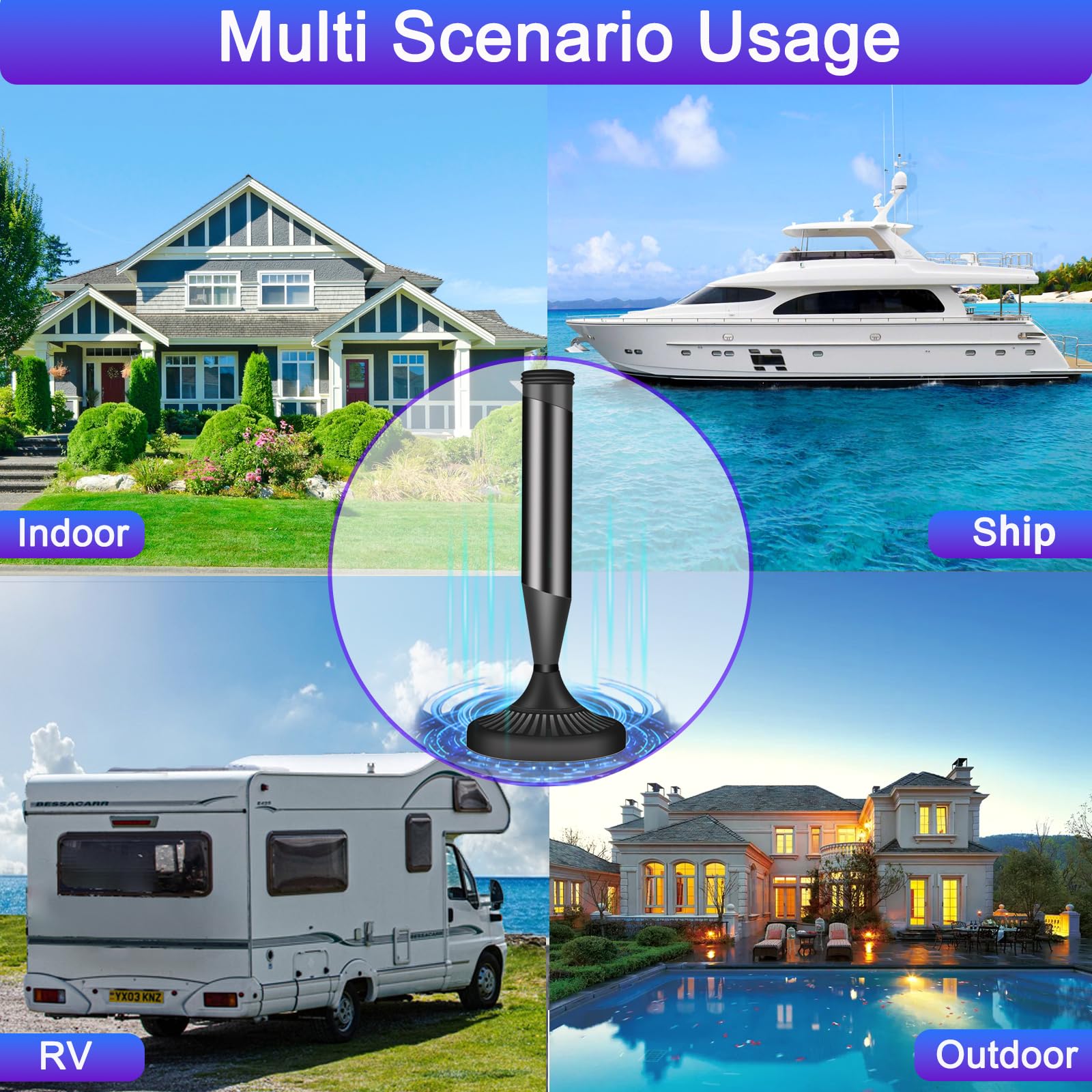 TV Aerial Indoor, Freeview Indoor Aerial for Smart Tv with Long Range, Tv Antenna Indoor with 360° Reception & Magnetic Base, Support VHF/UHF/DAB Radio/4K/1080P, Suit for All TVs(Black) — view 7