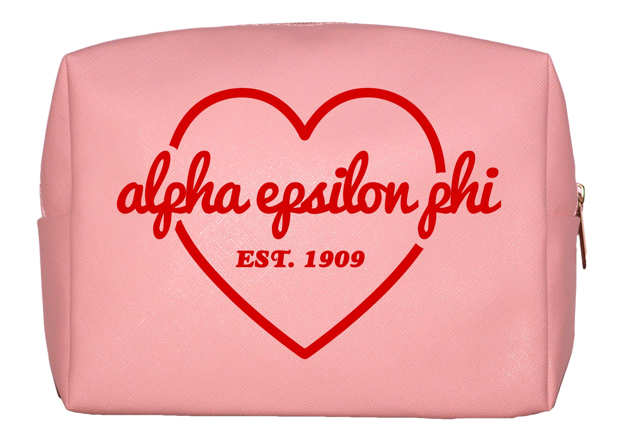 Sorority Shop Alpha Epsilon Phi Makeup Bag - Multi-Purpose PU Leather, Water-Resistant Makeup travel bag with Licensed Design and Zipper Closure, Perfect Alpha Epsilon Phi Sorority Gifts for Women