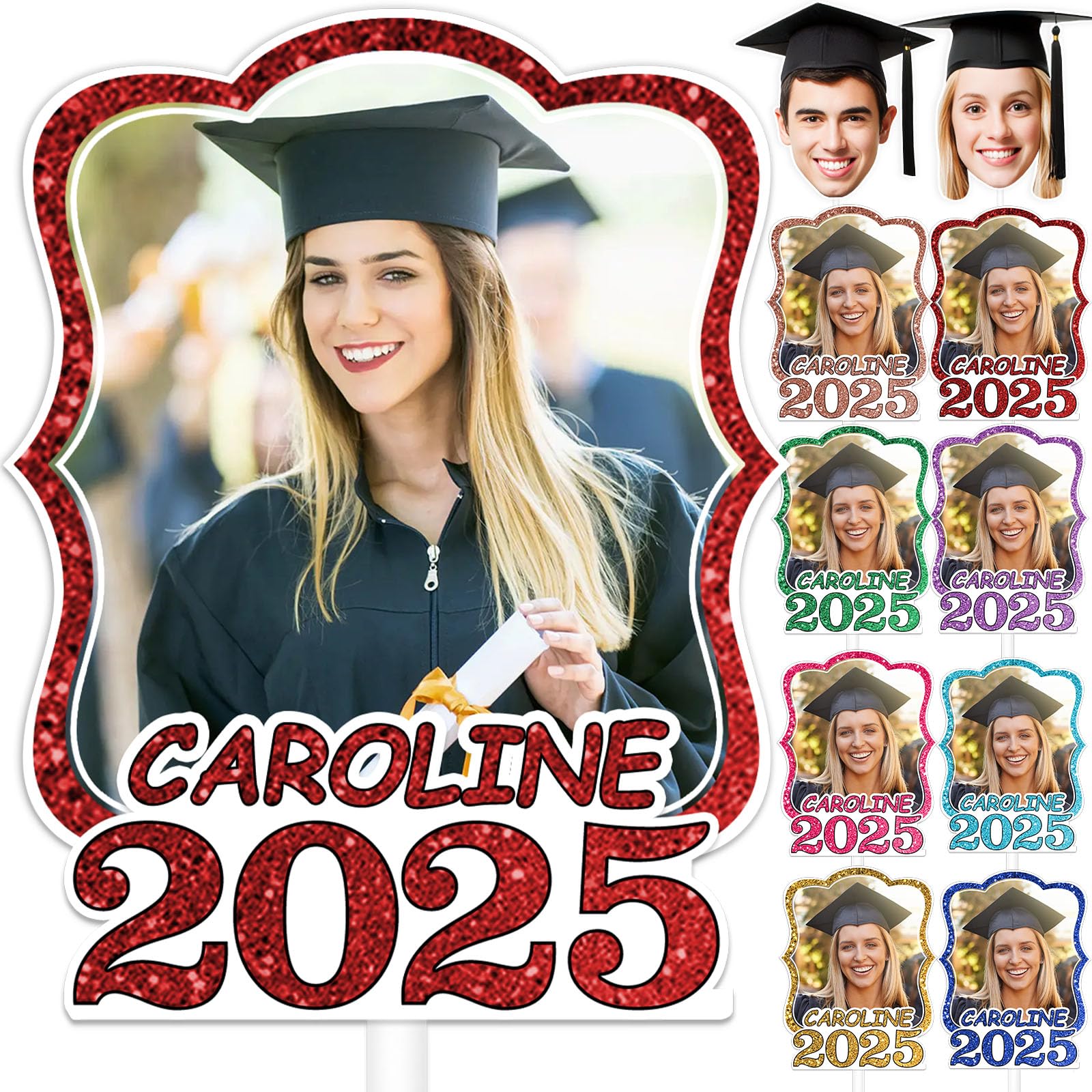 Custom Graduation Fans with Photo 2025 Head on a Stick Custom Head Cutout Personalized Graduation Face Picture on Stick