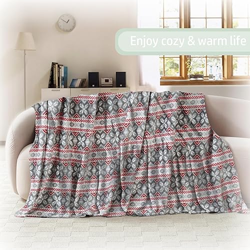 Miniatura 3 de Renerhome Manta de forro polar Sherpa floral de primavera, manta ligera para sofá o cama, manta de felpa transpirable con estampado de campana gris